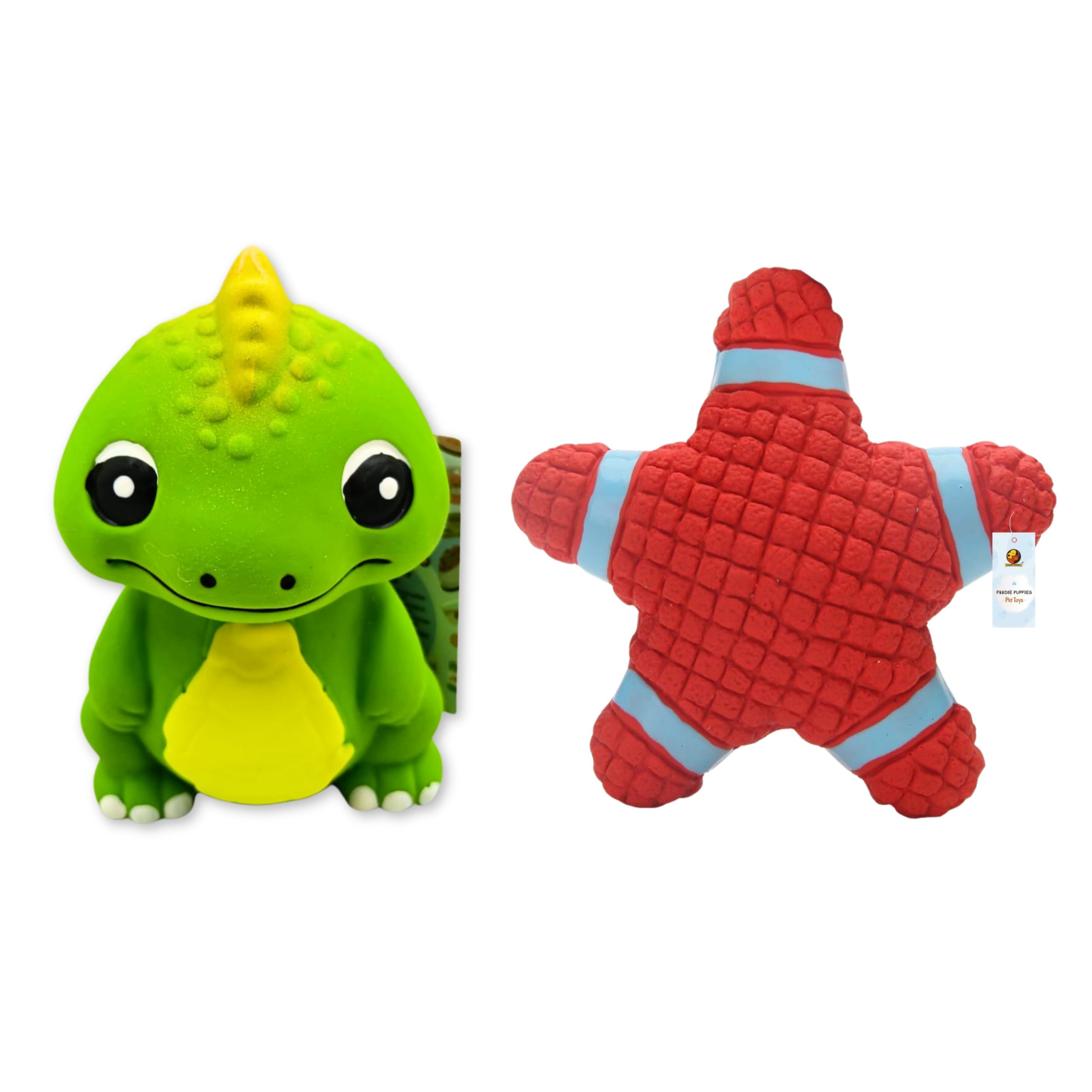Foodie Puppies 2In1 Combo Of Latex Dog Squeaky Toy (Stegosaurus & Starfish  Large) For Small Dogs & Puppies | Cotton Filled, 