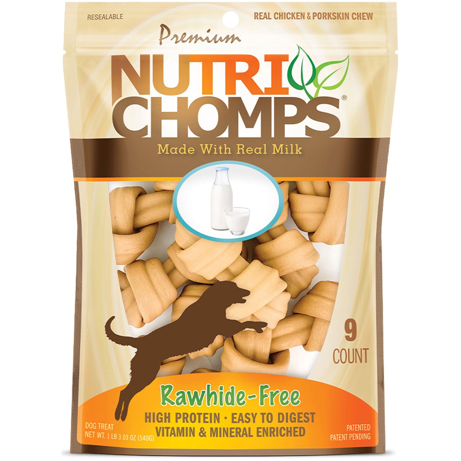 NutriChomps Dog Chews, 4-inch Knots, Easy to Digest, Rawhide-Free Dog Treats, 9 Count Real Milk flavor