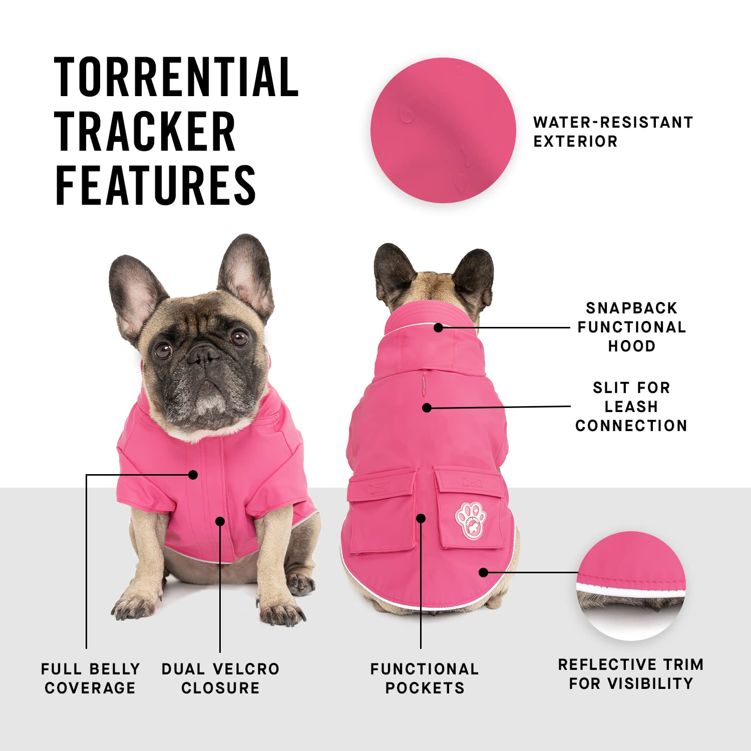 Canada Pooch Torrential Tracker Dog Rain Jacket - Easy On, Adjustable Full Body Coverage, Waterproof, Functional Pockets, Reflec
