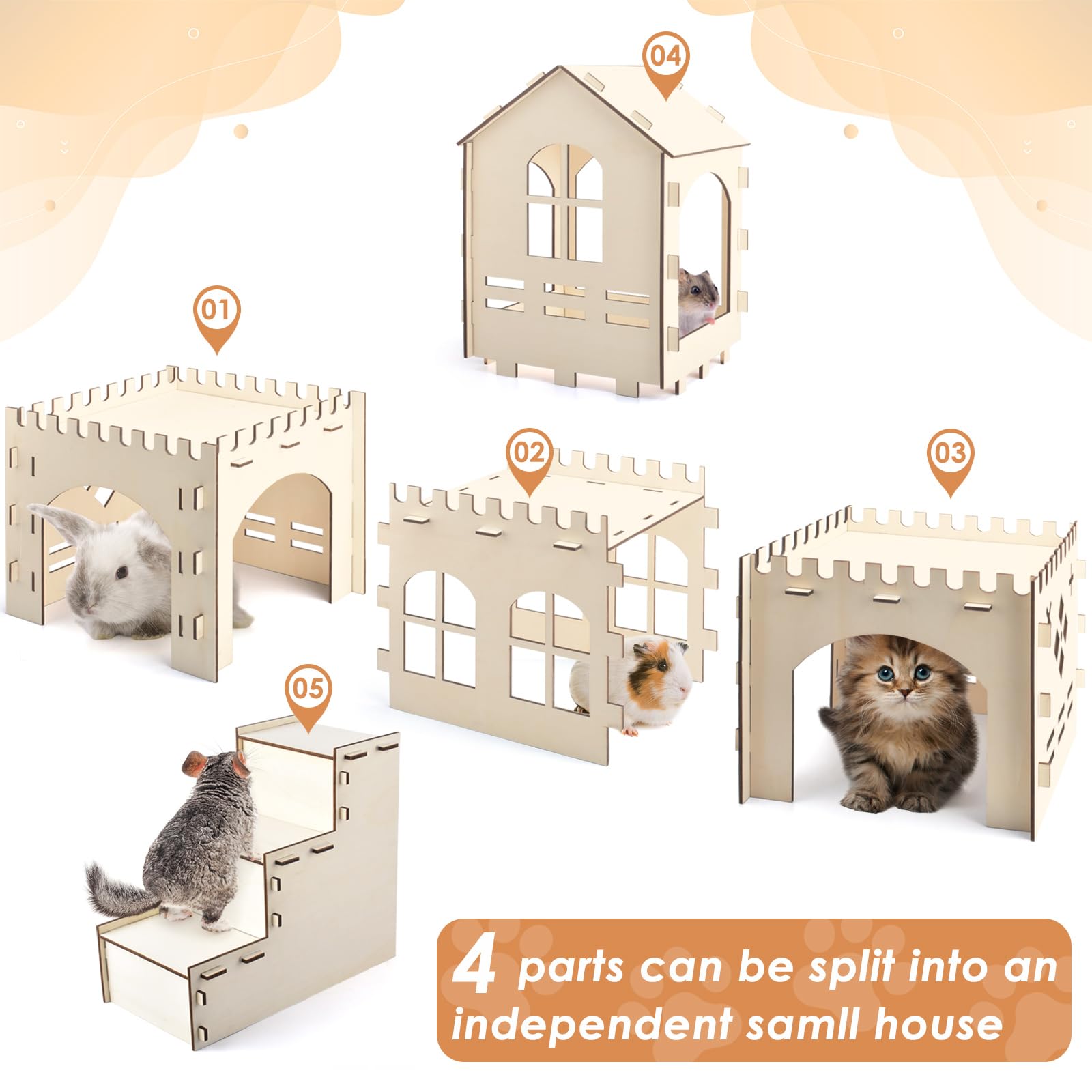 Bissap Wooden Rabbit Hideout Castle, Extra Large Bunny Houses And Hideouts Indoor Outdoor Rabbit Hidey Habitat For Bunnies Chinc