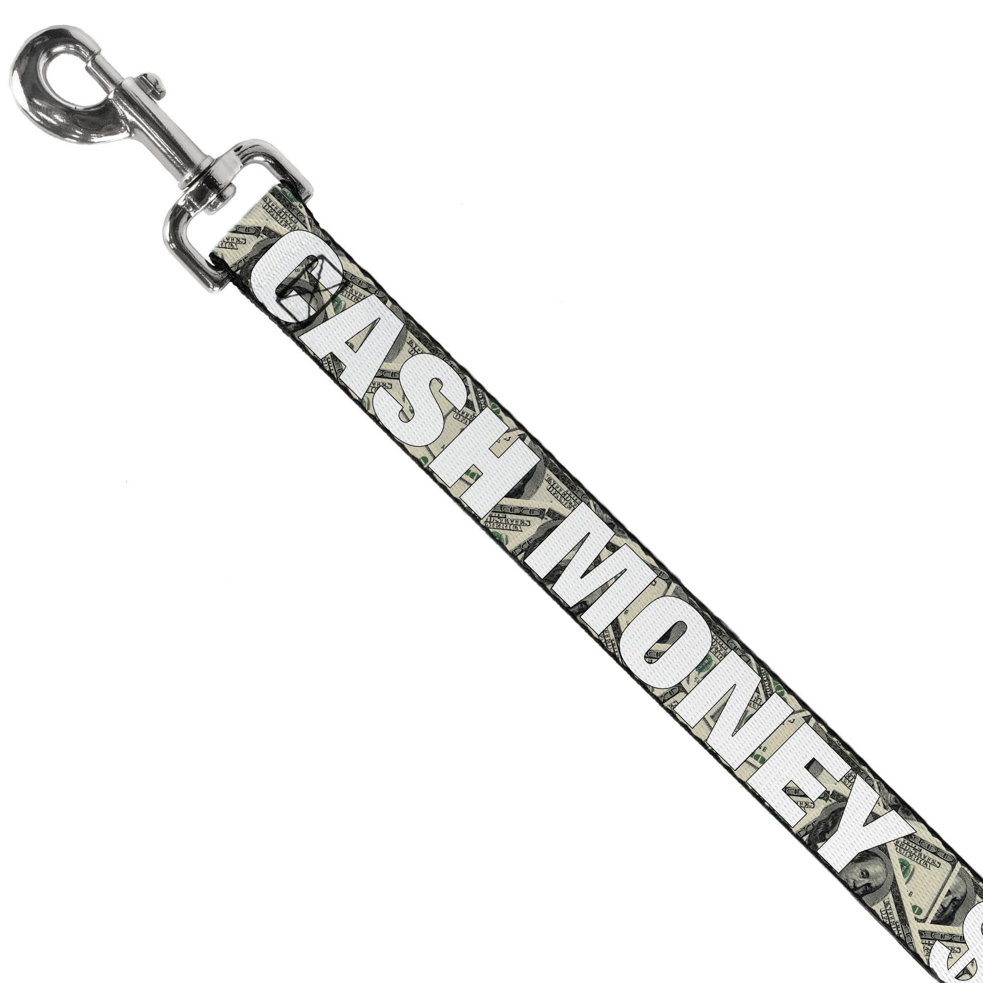Buckle-Down Dog Leash Cash Money Dollar Bills White Fill 6 Feet Long 1.5 Inch Wide