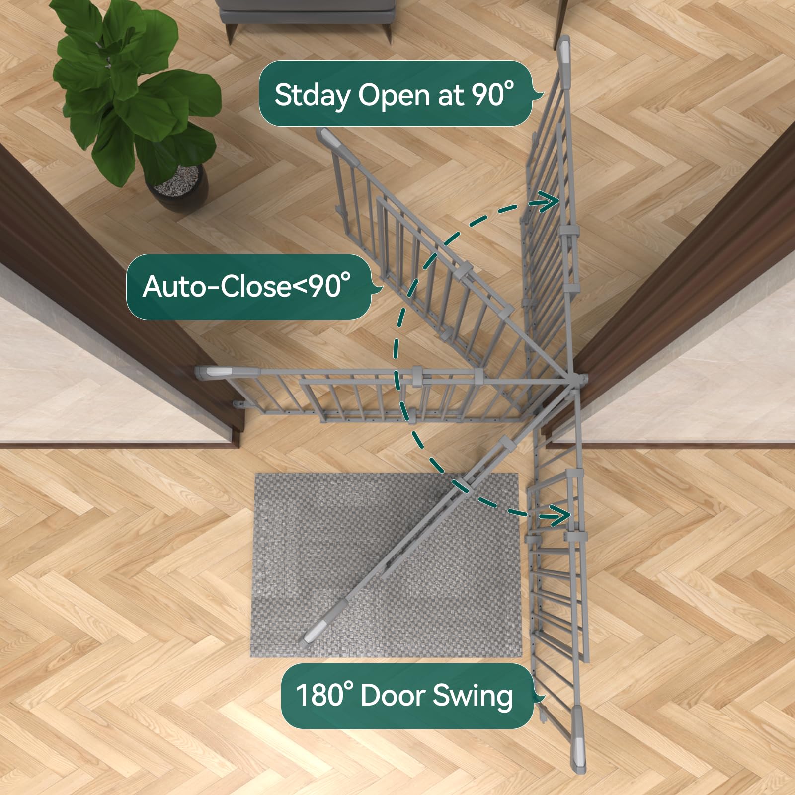 BABELIO 2-in-1 Baby Gate, 26-43" W, 28" H, Gray Alloy Steel, Hardware Mount, Large Walk Thru Door for Babies, Elders,