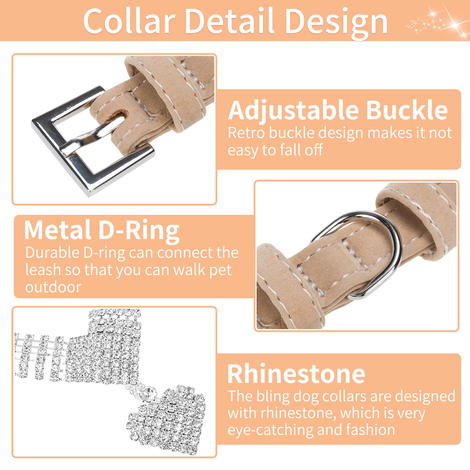 Expawlorer Cute Dog Necklace - Rhinestone Dog Collar, Soft Velvet Collar For Girl Boy Cats Dogs, Sparkling Pet Neck Decoration, Adjustable Pet Collar For Puppies Cats Small Medium Dogs, Brown M
