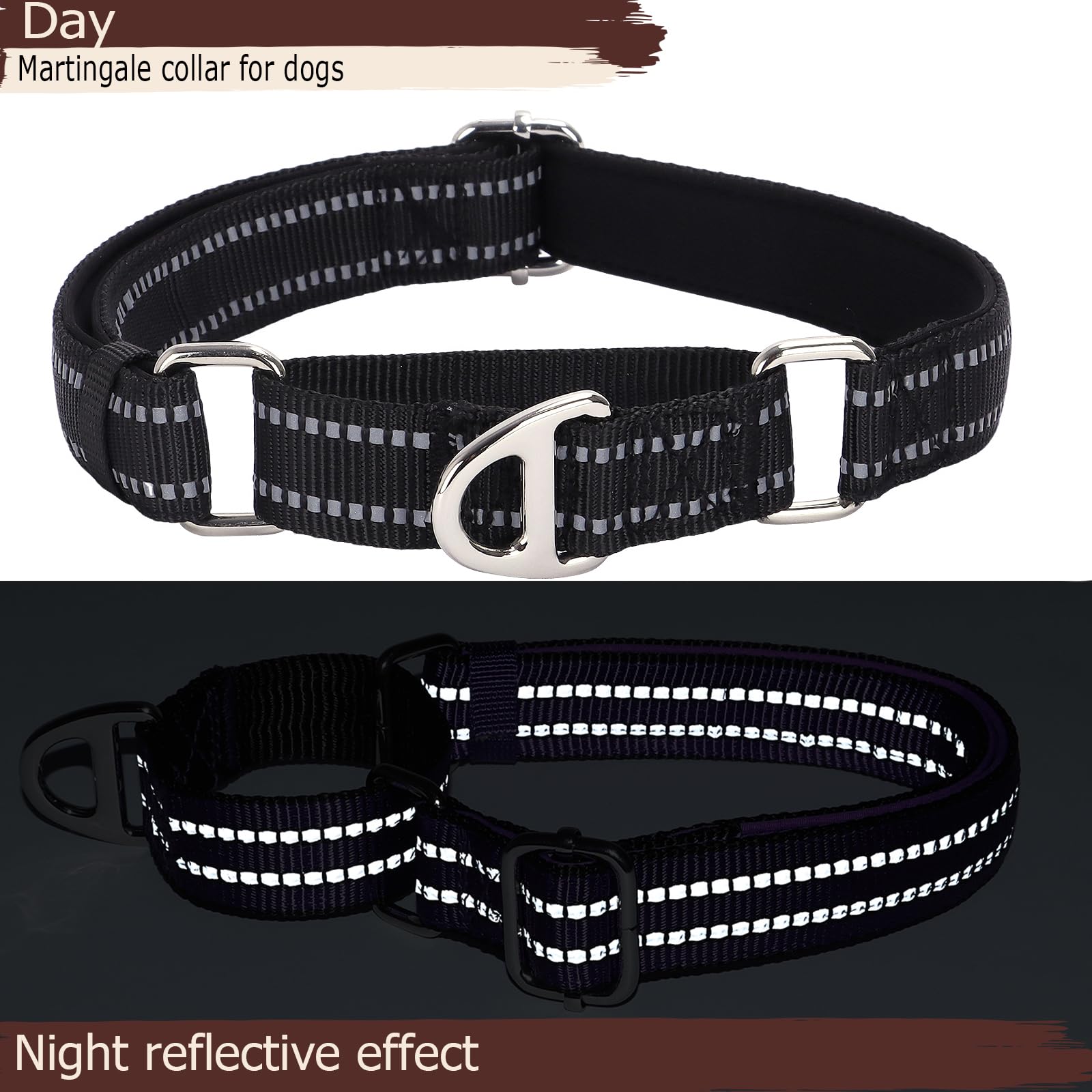 Martingale Dog Collar For Medium Dogs, No Pull Choke Collar With Reflective Nylon - Padded Comfort &- Adjustable Safe Dog Collar