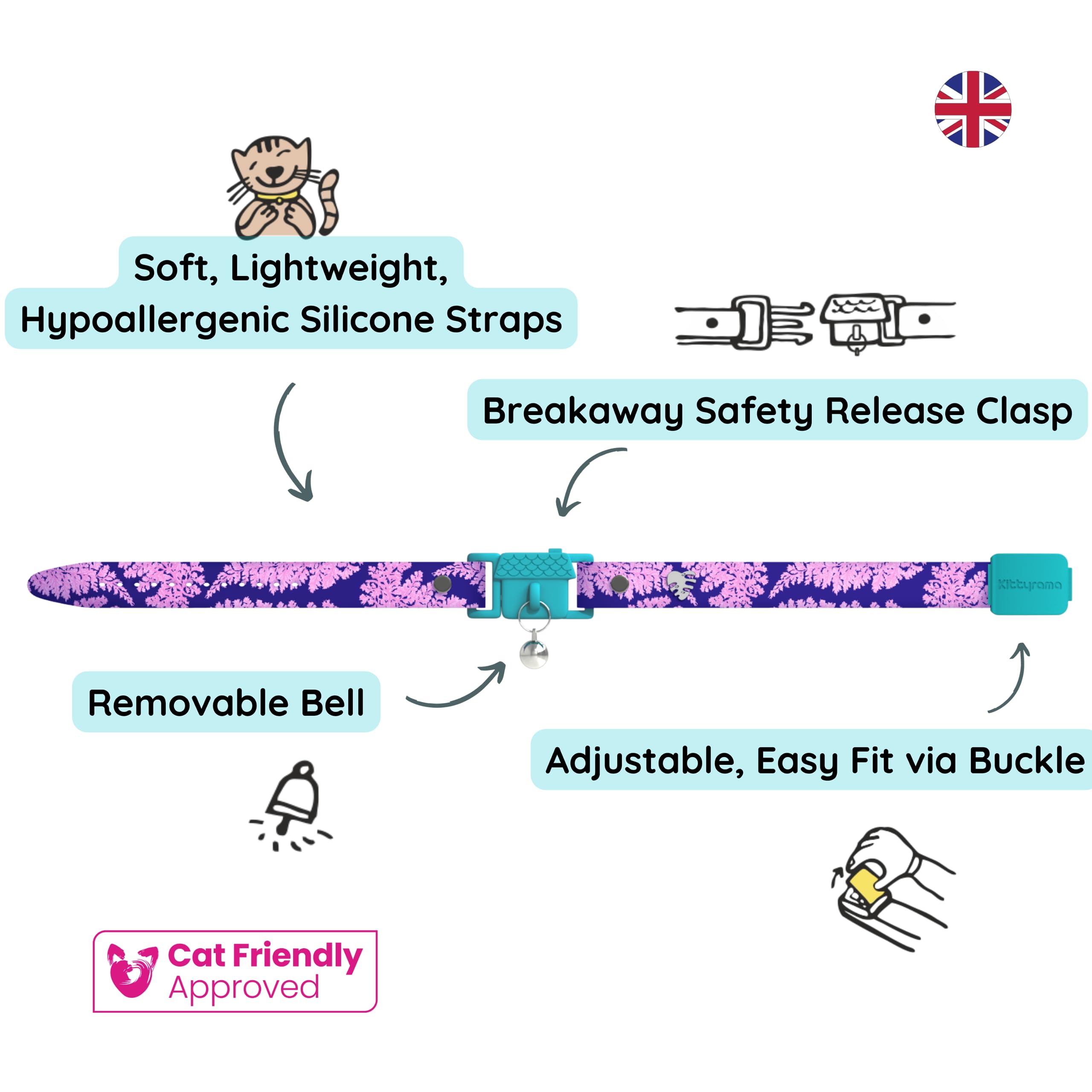 Kittyrama Botanicals Fern Cat Collar. Award Winning. Hypoallergenic, Quick Release Breakaway, Comfy & Soft. Vet Approved. Other
