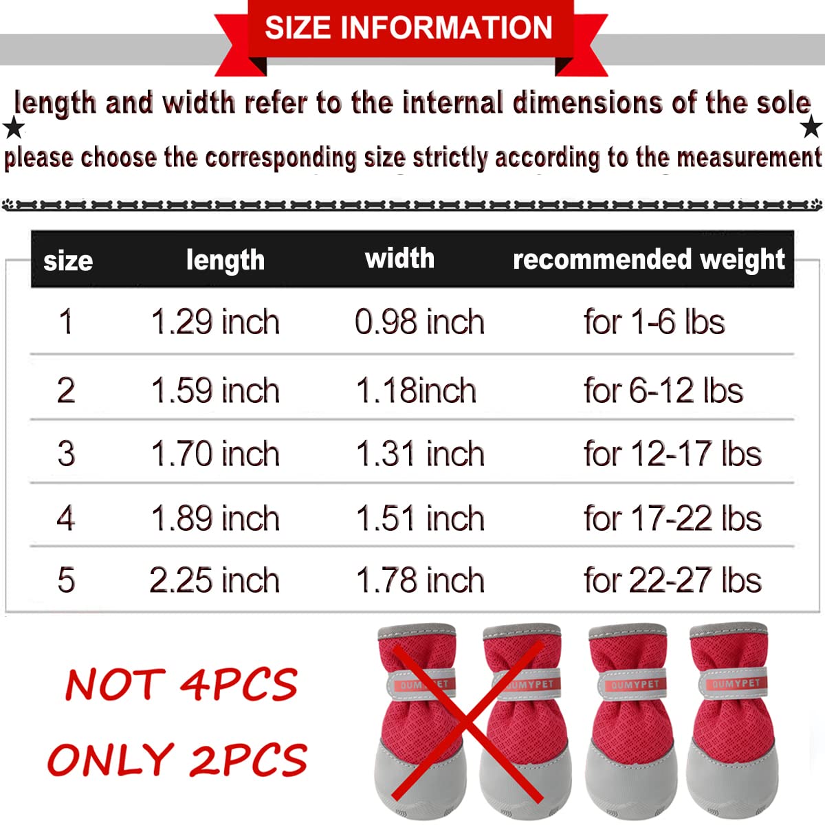 Qumy 2Pcs Small Dog Shoes For Hot Pavement Summer Puppy Dog Booties With Reflective Strip Soft Comfortable Anti-Slip Rubber Sole Red Size 4