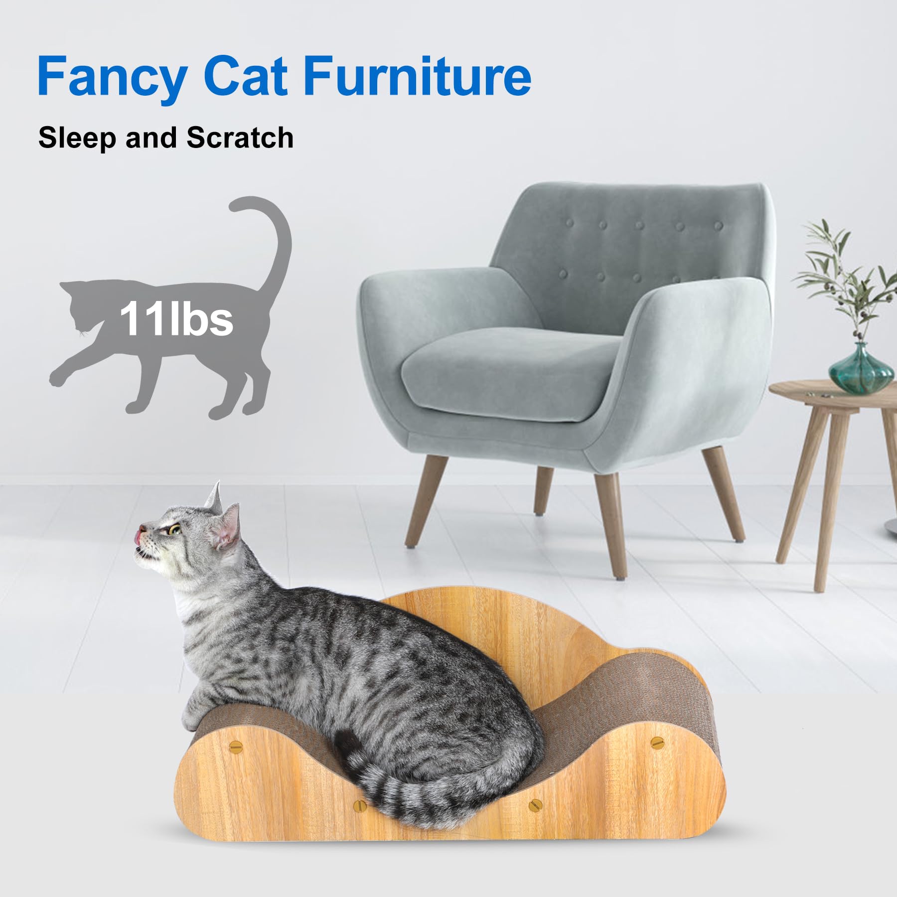 Simple Deluxe Cat Scratcher Cardboard Bed, Natural Solid Wood Scratch Lounger for Scratching&Sleeping, 23 inches Scratching Boar