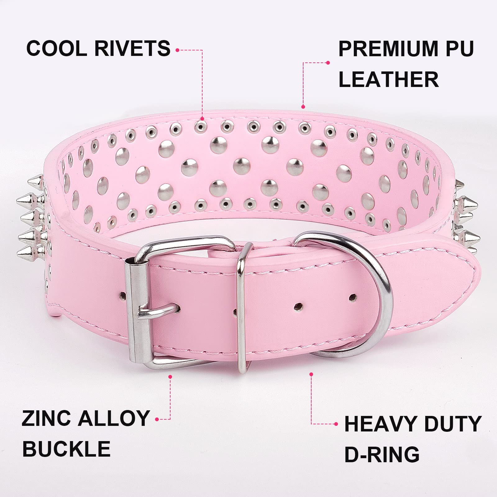 Epesiri Adjustable Wide Spiked Dog Collar, Mushroom Rivet Pu Leather Cat Dog Collars, Durable Spike Studded Pet Collar For Small