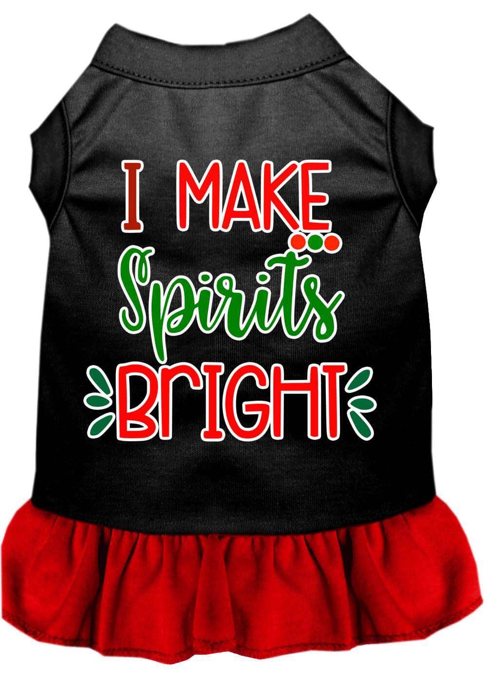 Christmas Pet Dog & Cat Dress Screen Printed, "I Make Spirits Bright" Black W/Bright Pink LG (10-14 lbs.)