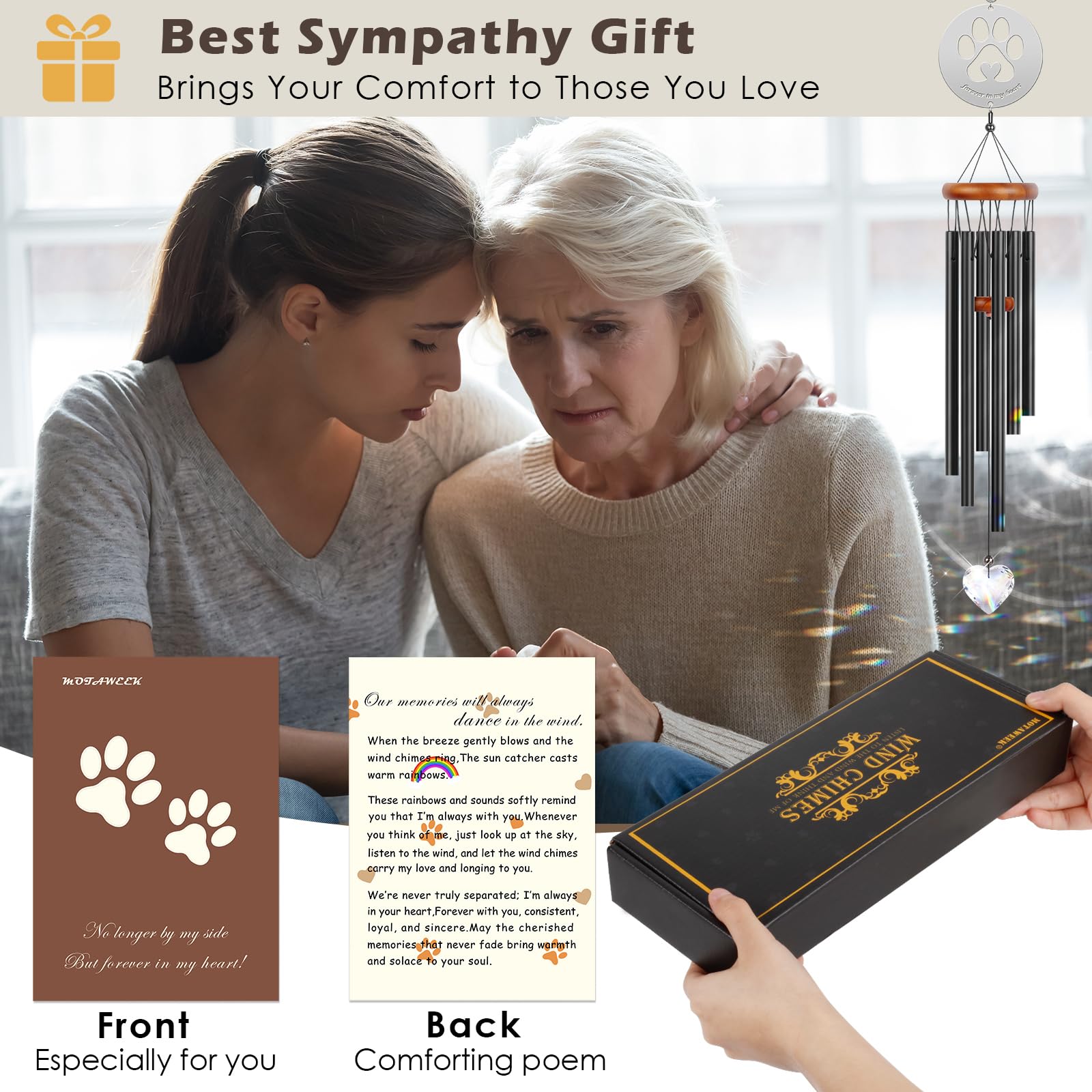 Motaweek Dog Memorial Gifts For Loss Of Dog, Pet Memorial Suncatcher Wind Chime, Loss Of Pet Sympathy Gift, Remembrance Gift In