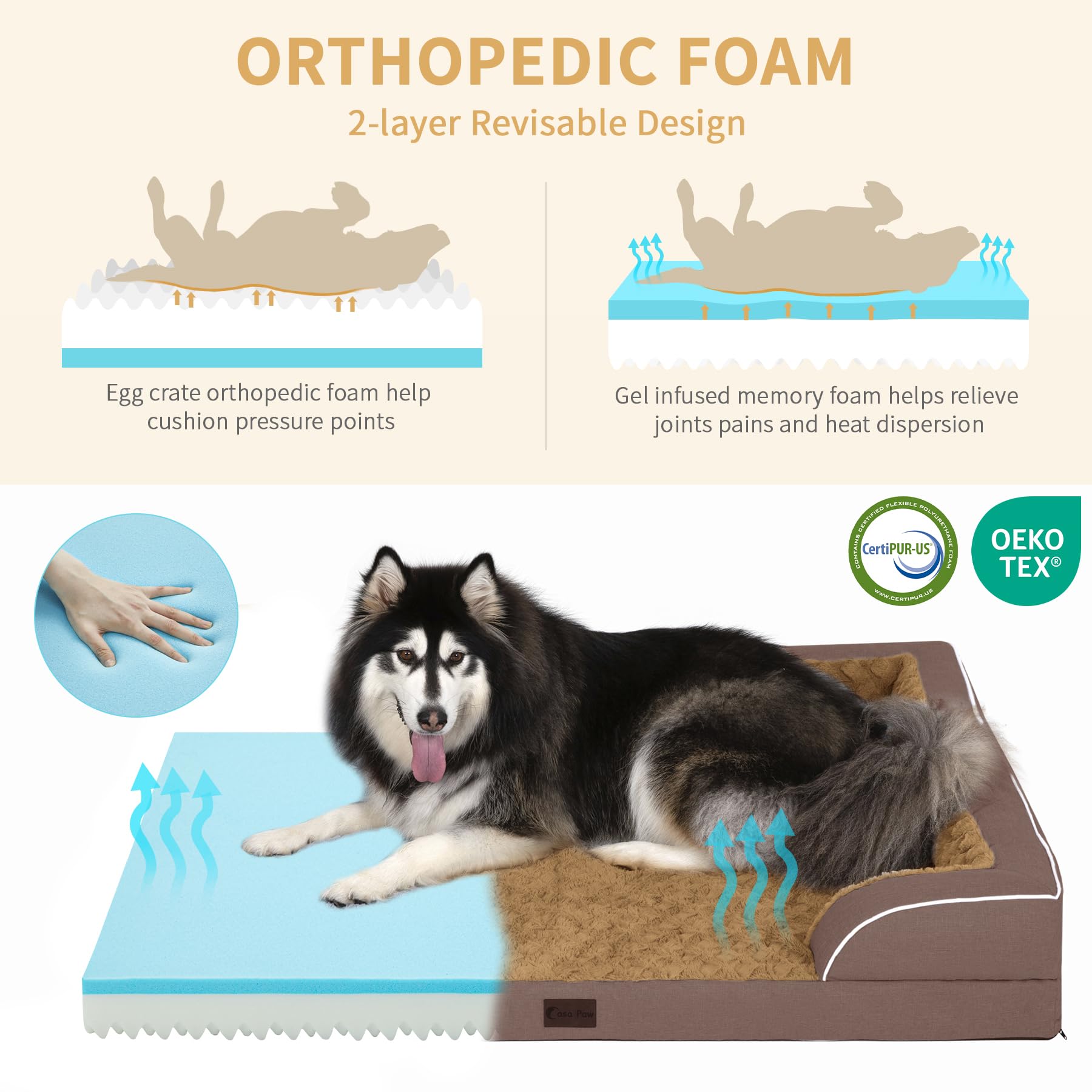 Casa Paw Orthopedic Xxl Dog Bed For Extra Large Dogs, Waterproof Memory Foam Dog Beds With Sides, Egg-Crate Foam And Non-Slip Bo