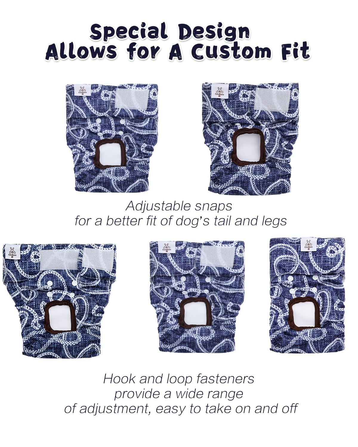 Cutebone Washable Female Dog Diapers 4 Pack Reusable Doggie Heat Diapers For Period Fmg05Xl