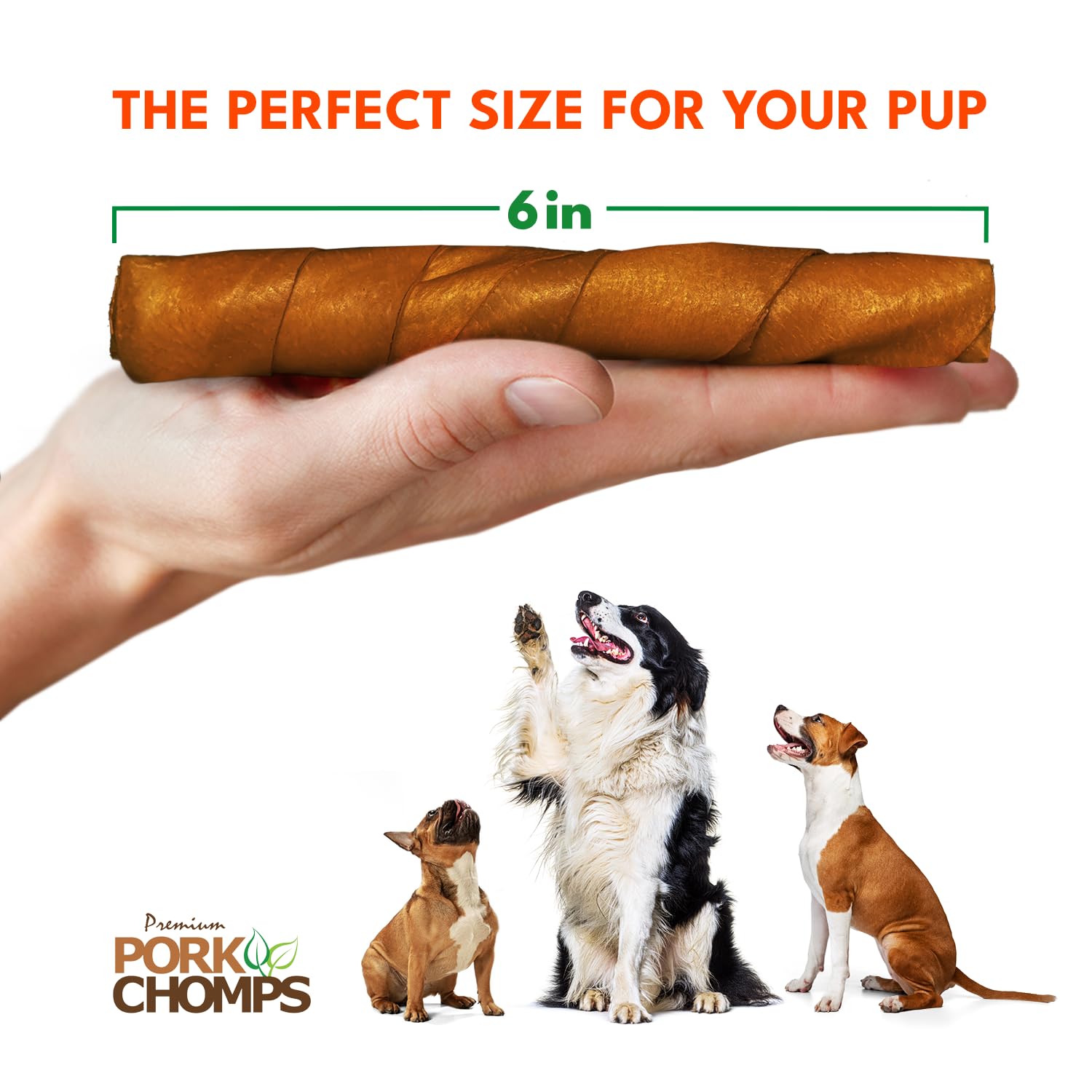 Pork Chomps Roasted Pork Skin Dog Chews, 6-Inch Twists, 4 Count