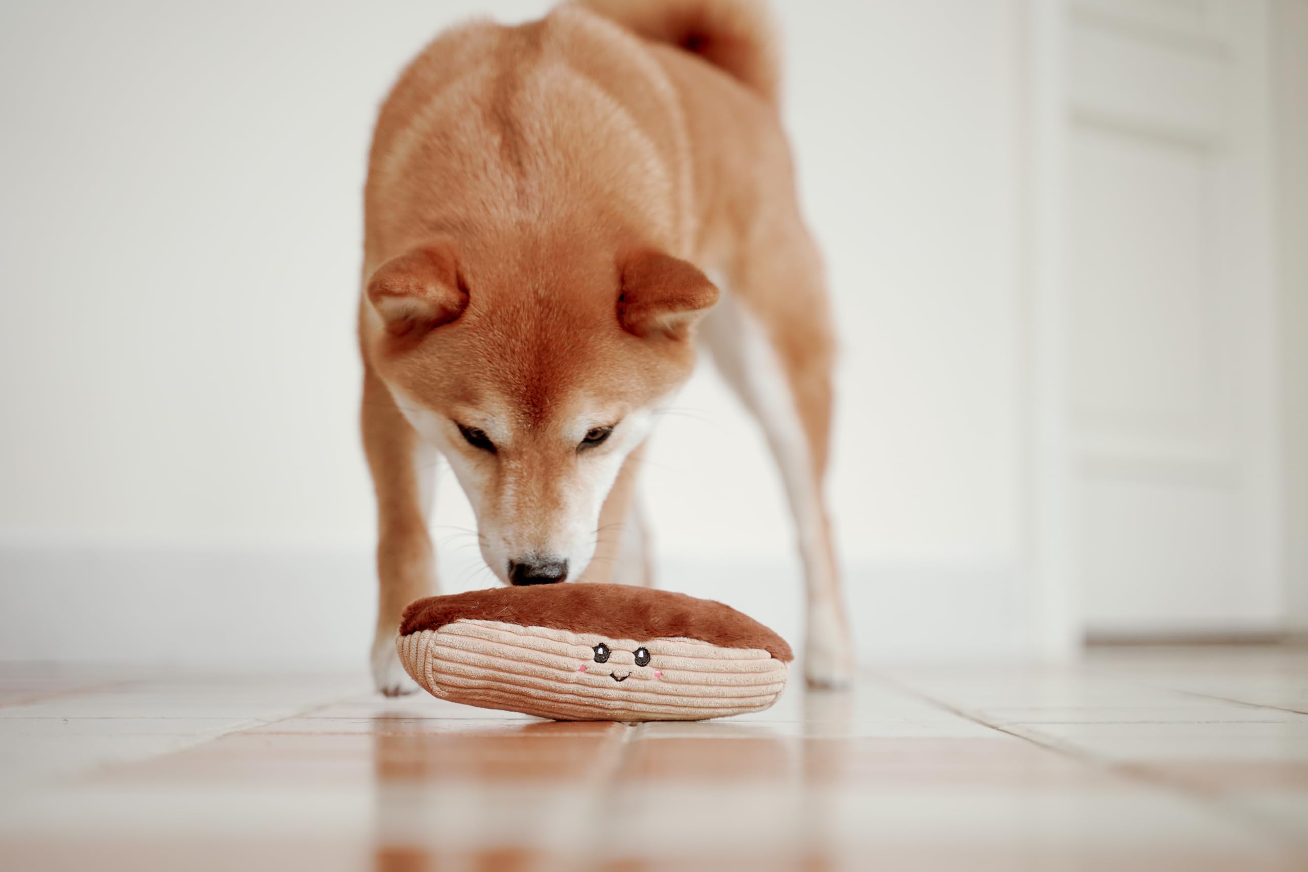 Puffy Crew Squeaky Dog Plush Toy, Bakery Bite_Stick Collection, 8'', For Small And Medium Dogs (Eclair, Small)