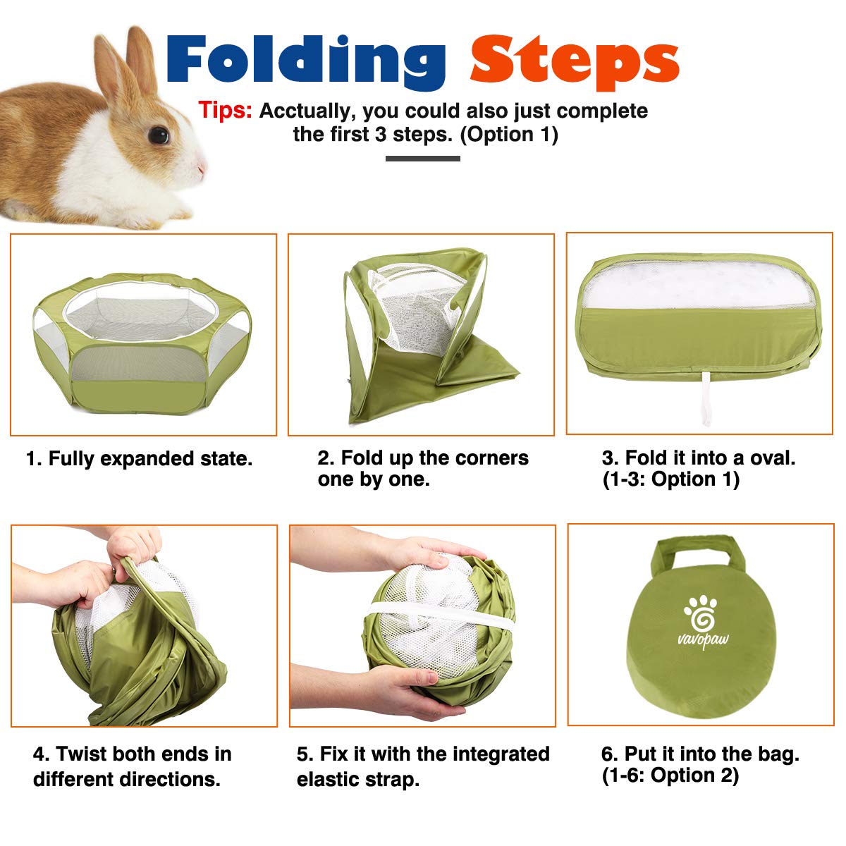 VavoPaw Small Animals Playpen, Waterproof Breathable Indoor Pet Cage Tent with Zipper Cover, Portable Outdoor Exercise Yard Fenc