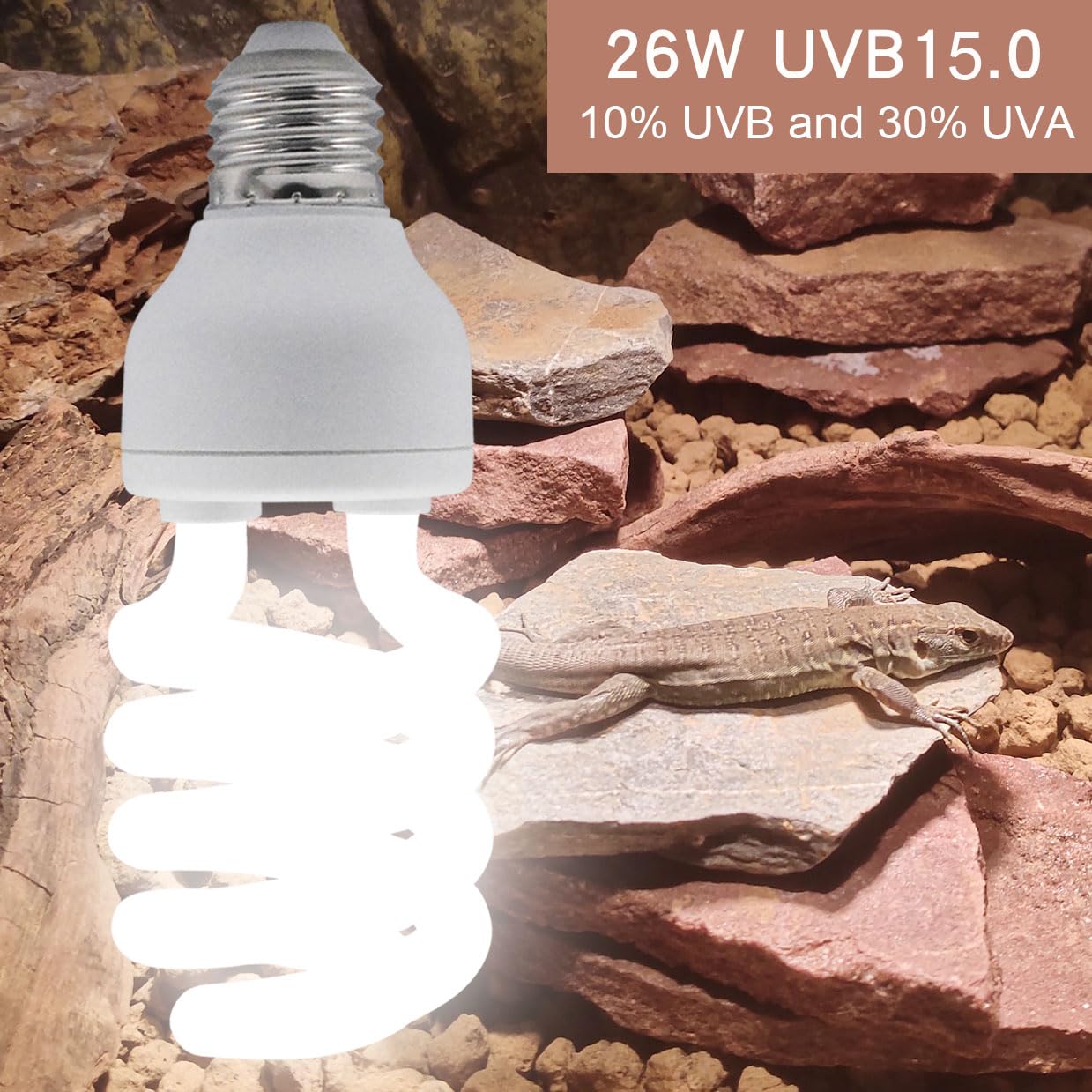 Yimidool Uvb Light For Reptiles, 26W 15.0 Reptile Heat Lamp Bulbs, Uva Uvb Reptiles Light Bulbs Ideal For Rainforest Reptiles, B