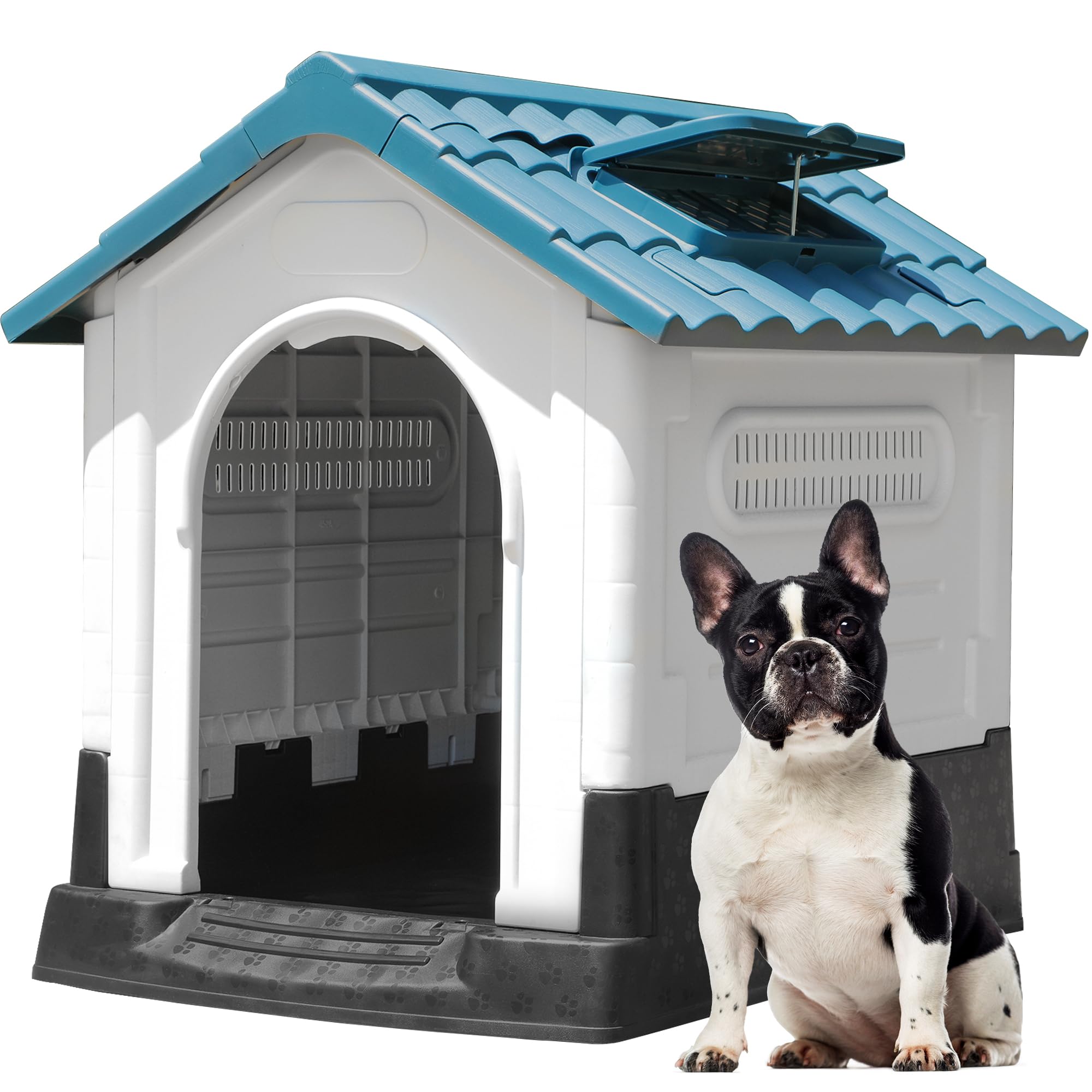 Yitahome 33.1' Folding Large Dog House Outdoor Plastic Doghouse With Adjustable Skylight And Elevated Base Water Resistant Pet 