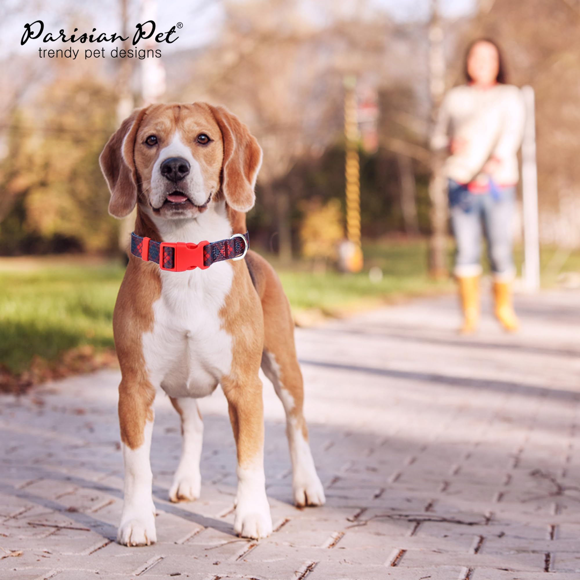 Parisian Pet Dog Collar - Adjustable “ Scottish Red Plaid “ Pattern Puppies Collar - Comfortable, Nylon Dog Collar - Breathable Dog Collars For Large Dogs L