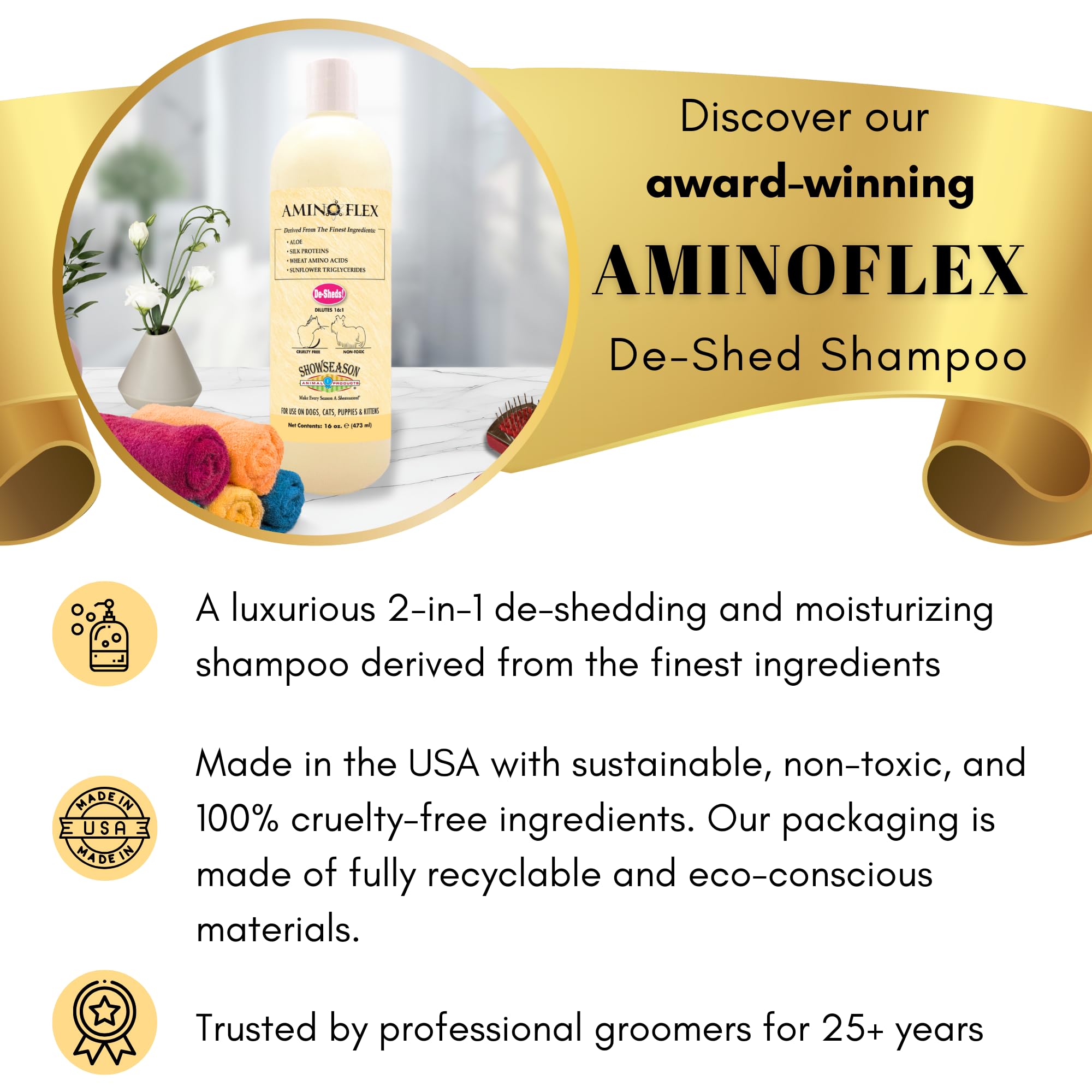 Aminoflex Pet Shampoo 1 Gallon | Cruelty-Free | De-Shedding | Paraben-Free | Biodegradable And Non-Toxic | Made In The Usa