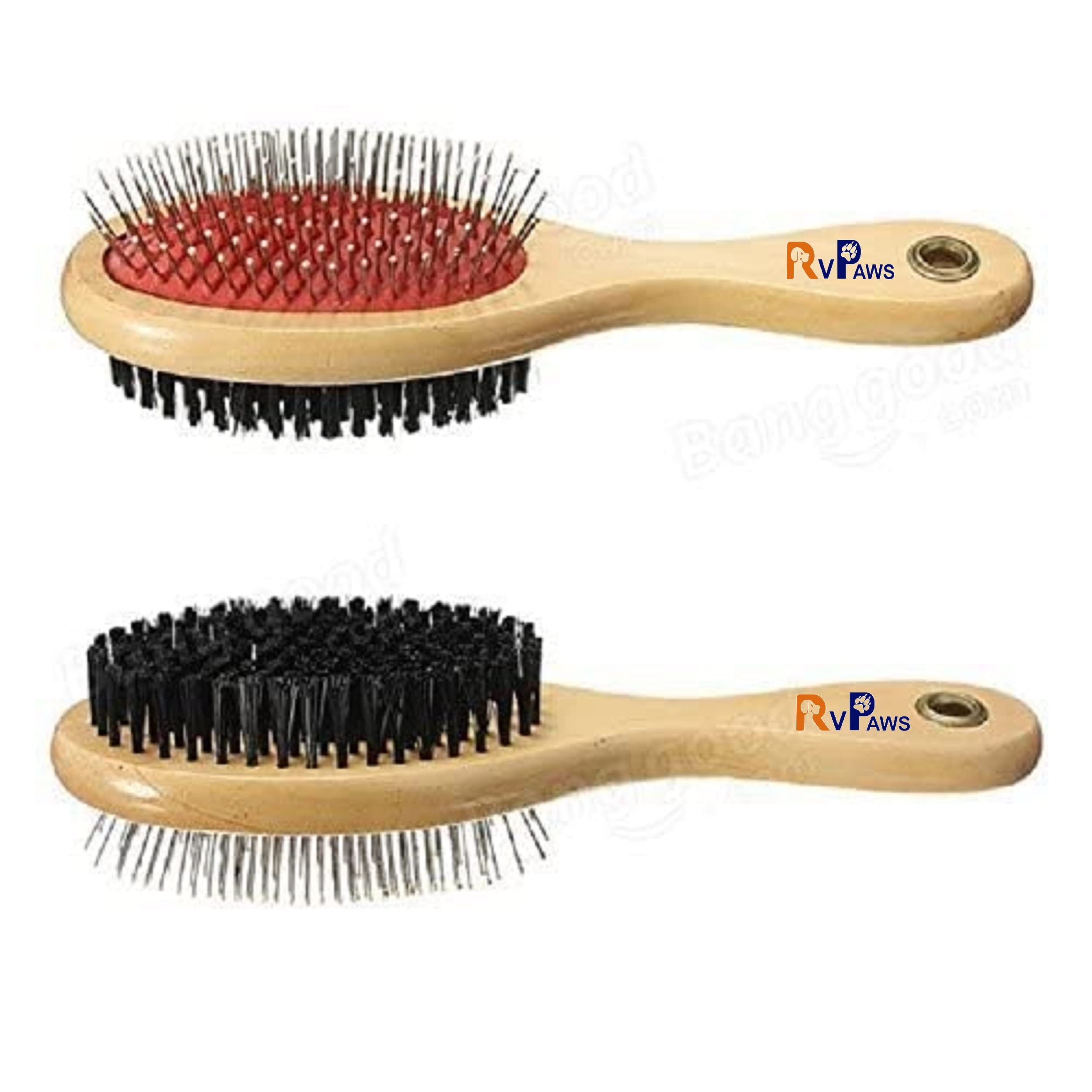 Rvpaws 2 In 1 Wooden Dog Brush | Cat Brush | Puppy Brush | Double Sided | For Dog Grooming Kit | | Pet Hair Remover Brush | Pet 
