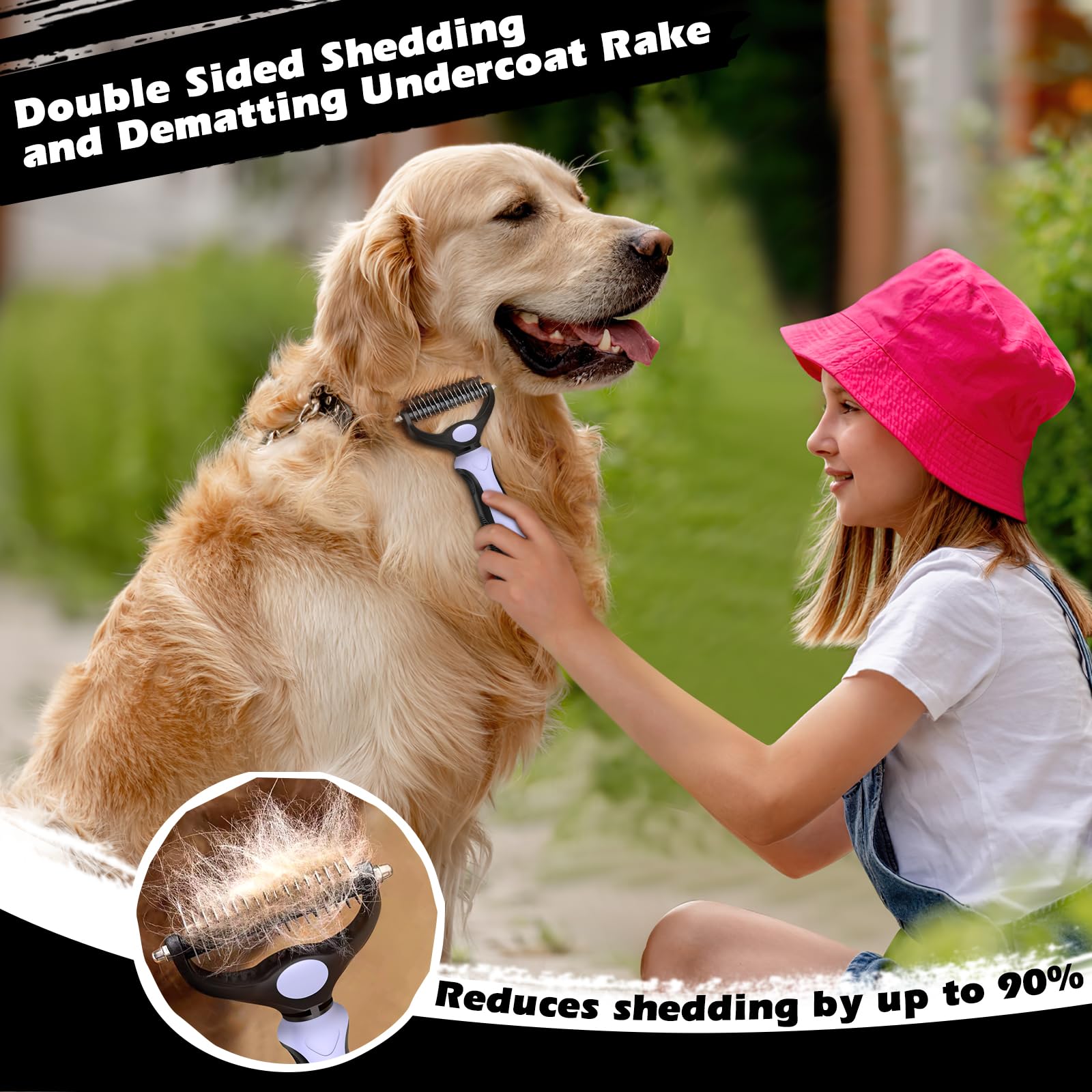 Augwind 3PCS Self Cleaning Pet Grooming Set - Slicker Brush, Rake & Flea Comb, Nylon, Light Purple Black