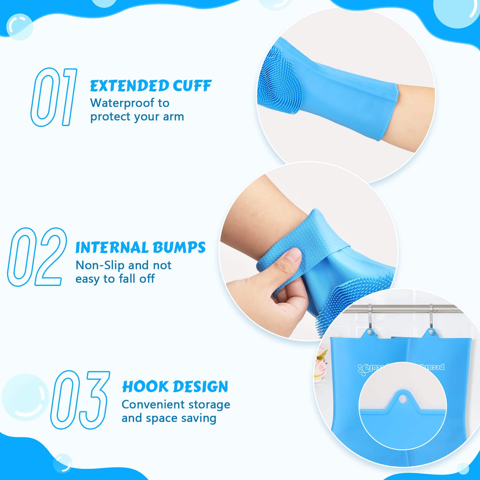 Pecute Pet Grooming Gloves Large, Heat Resistant Cat Bathing Gloves With High-Density Teeth, Silicone Dog Bathing Gloves With Enhanced Five Finger Design, For Washing, Bathing, And Massaging