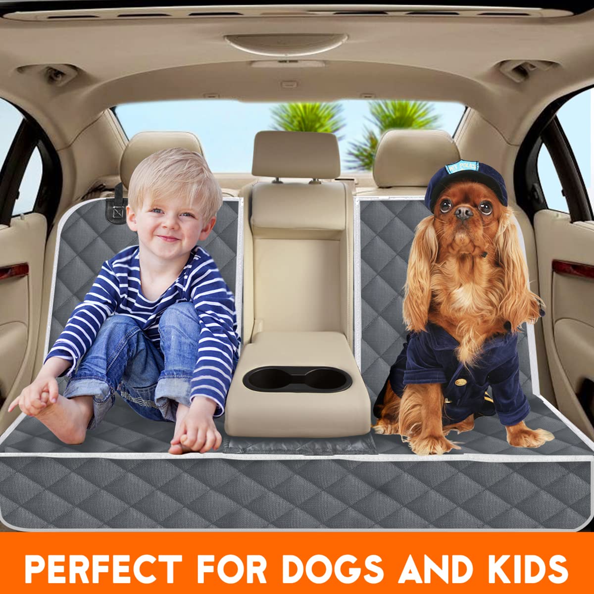 Yuntec Dog Car Cover - Waterproof Back Seat Protector, 53’’ x 47’’, Grey, Nonslip for Cars, Trucks, SUVs
