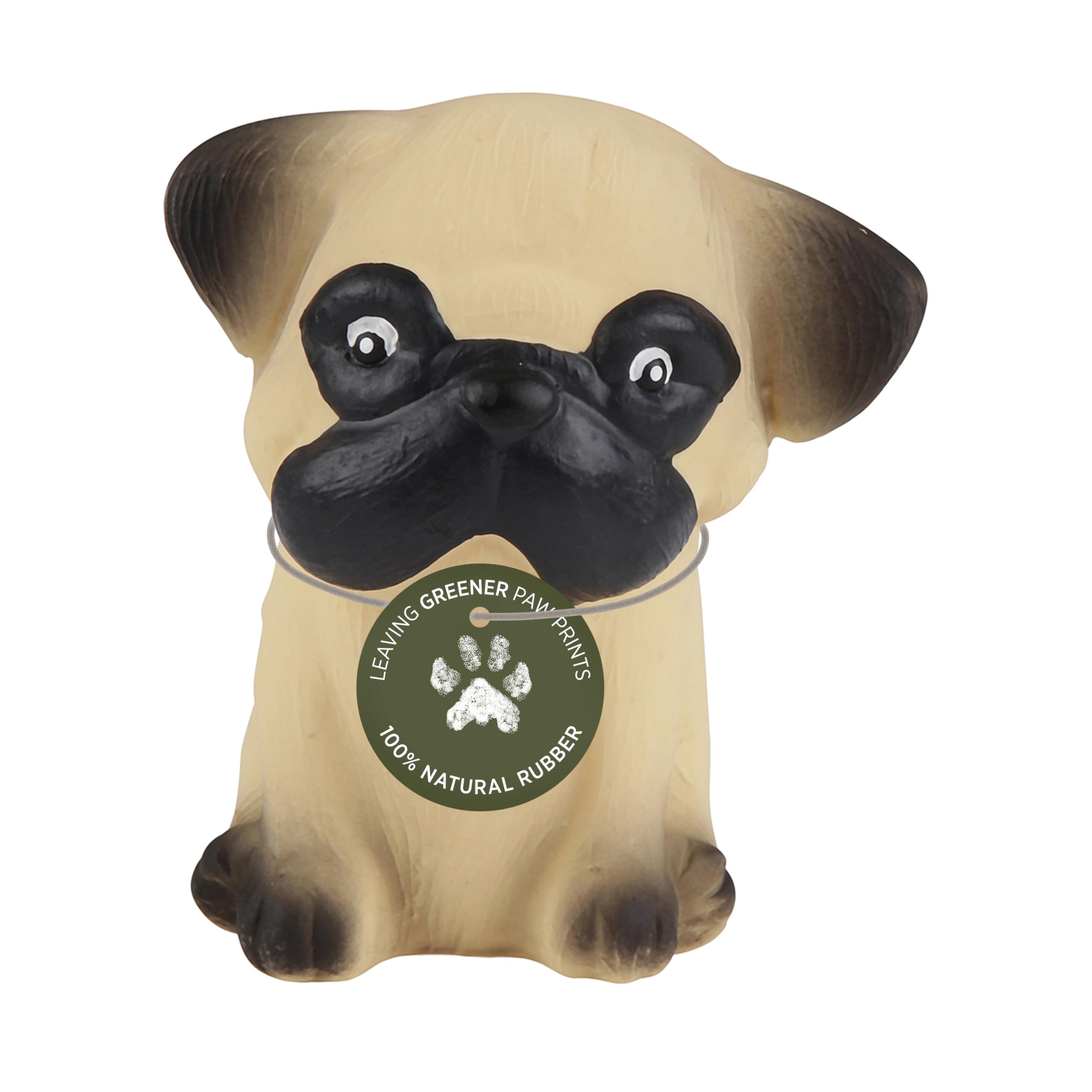 Hevea Pug Breed Collection Dog Chew Toy - Natural Rubber Teething Toy For Puppies, Small, Medium And Large Dogs - Sore Gum Relie