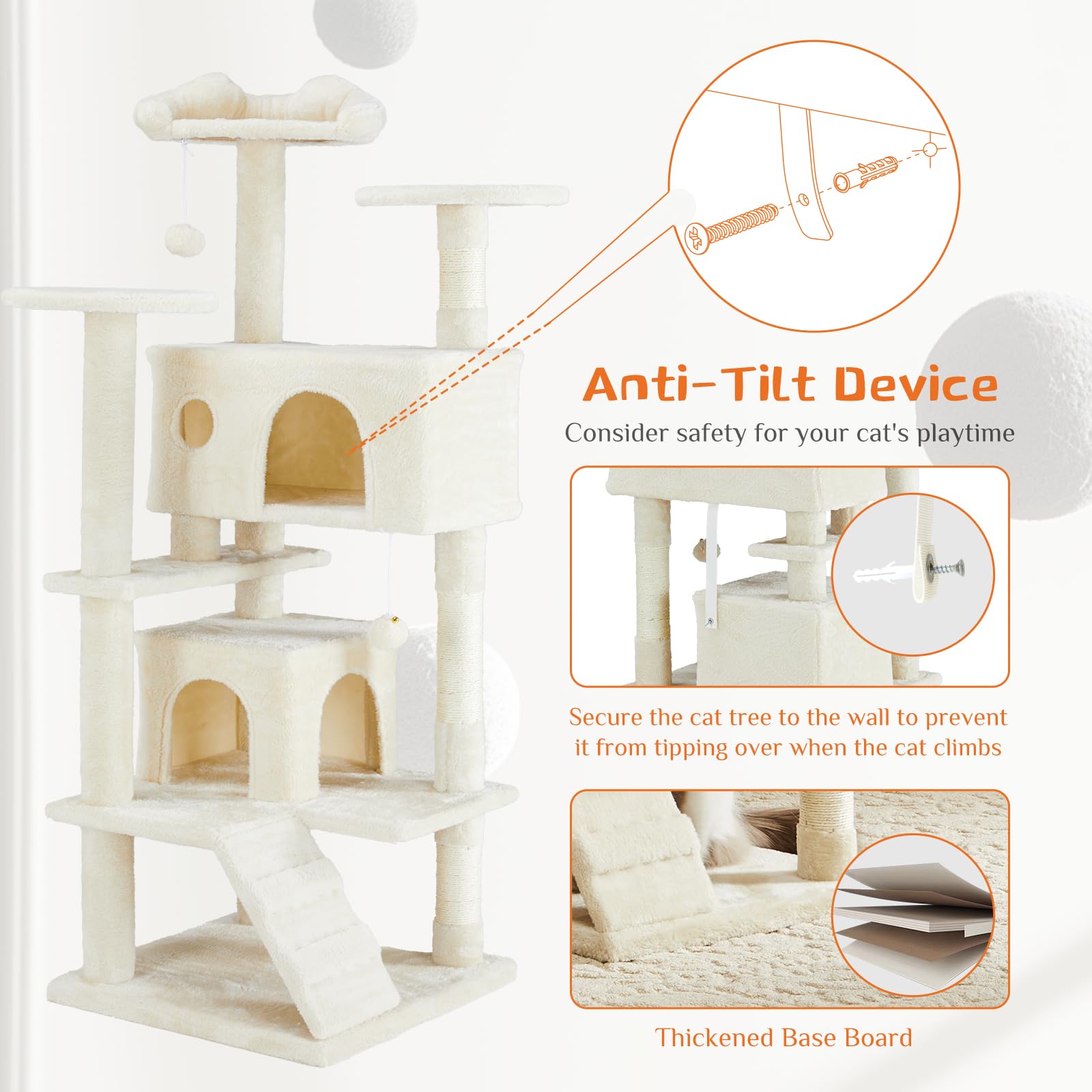 Sweetcrispy 54-Inch Cat Tree Tower - Multi-Level With Sisal Scratching Post, Perfect Pet Gift, Indoor Condo With Climbing Ladder