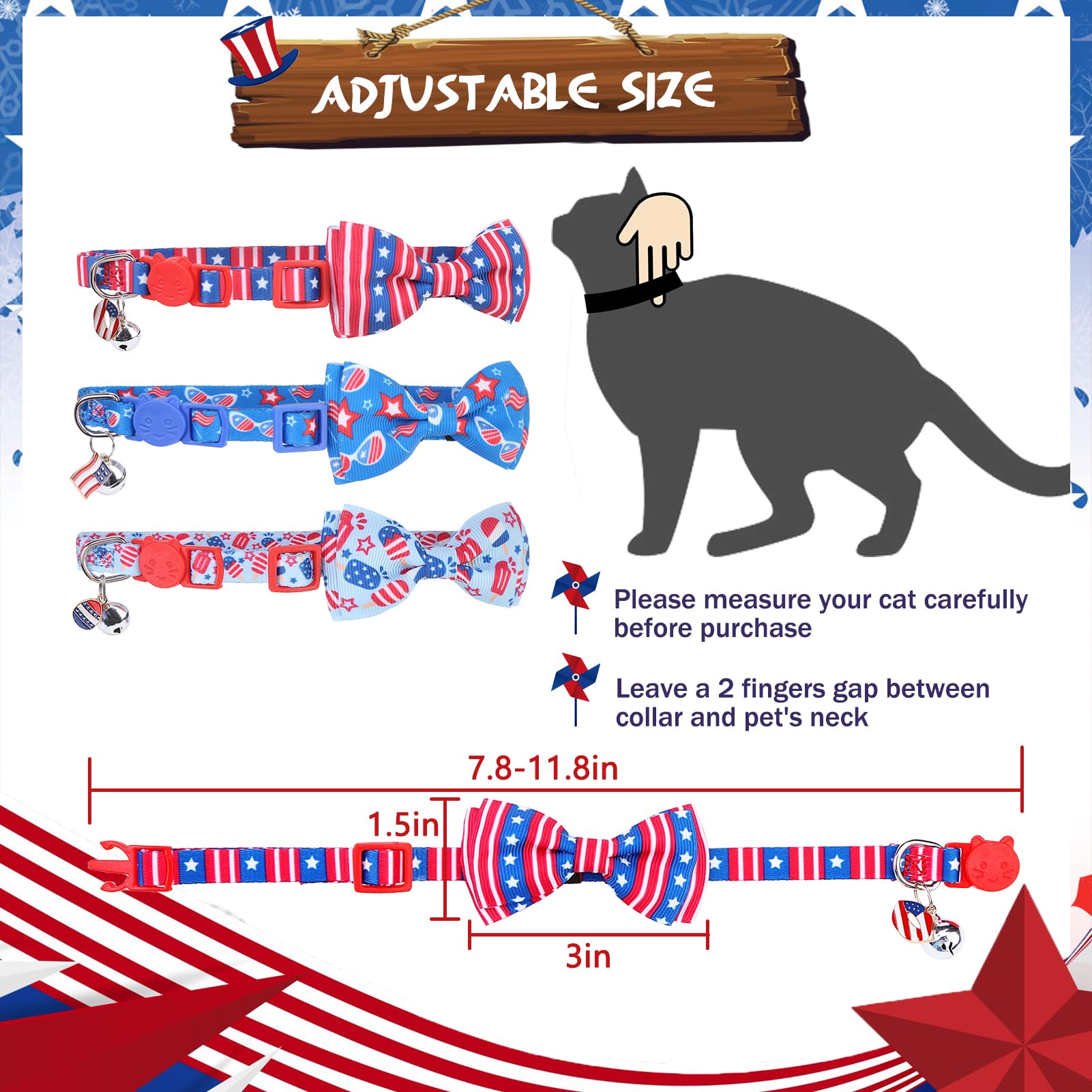Pupteck Cat Collar With Bell Breakaway 3 Packs, Kitten Outfit With Bowtie For Boy Girl Small Pets, Puppy, Bunny Outfit Costume