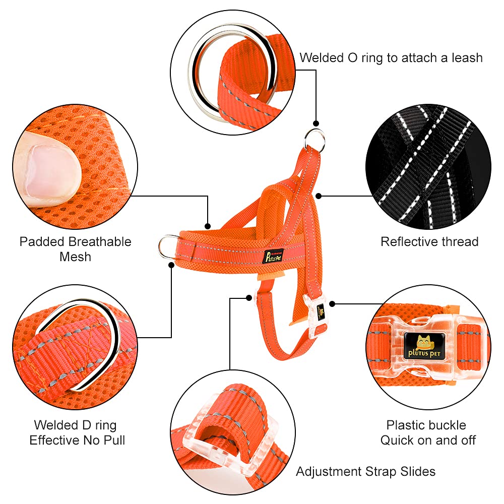 Plutus Pet No Pull Dog Harness With Breathable Mesh Padded, Adjustable Reflective Escape Proof Dog Harness, Quick Fit Dog Vest Harness For Small Medium Large Dogs(Xl, Orange)
