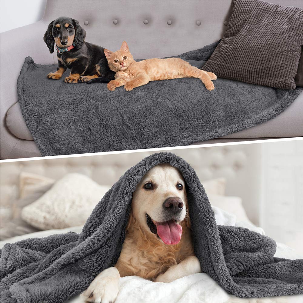 PetAmi Fluffy Waterproof Dog Blanket for Small Medium Dogs, Soft Warm Pet Sherpa Throw Pee Proof Couch Cover, Reversible Cat Pup