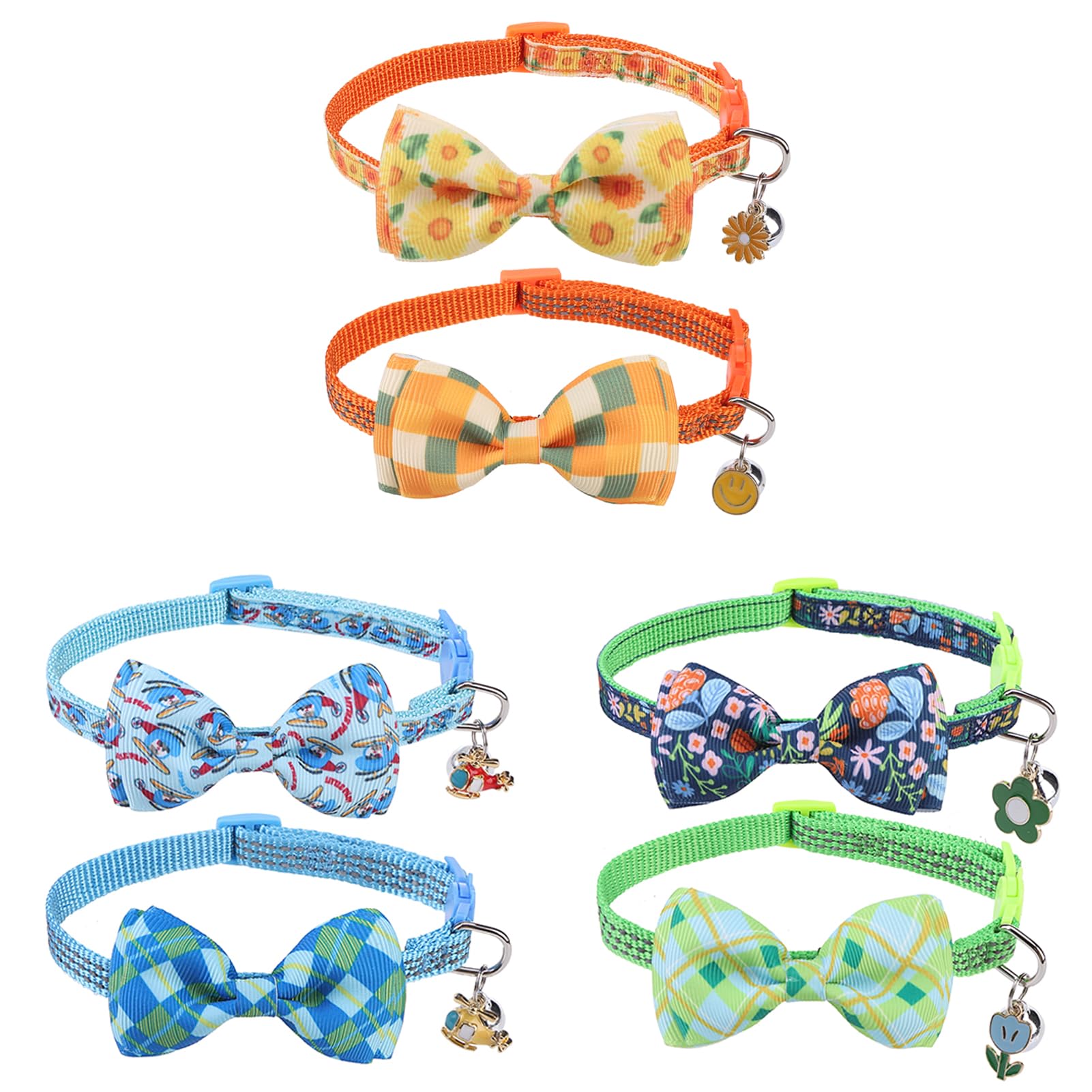 Dillybud Cat Collar Breakaway, Reflective Bowtie Cat Collars With Bell For Boy Girl Cats, 6 Pack Adjustable Kitten Collar With R