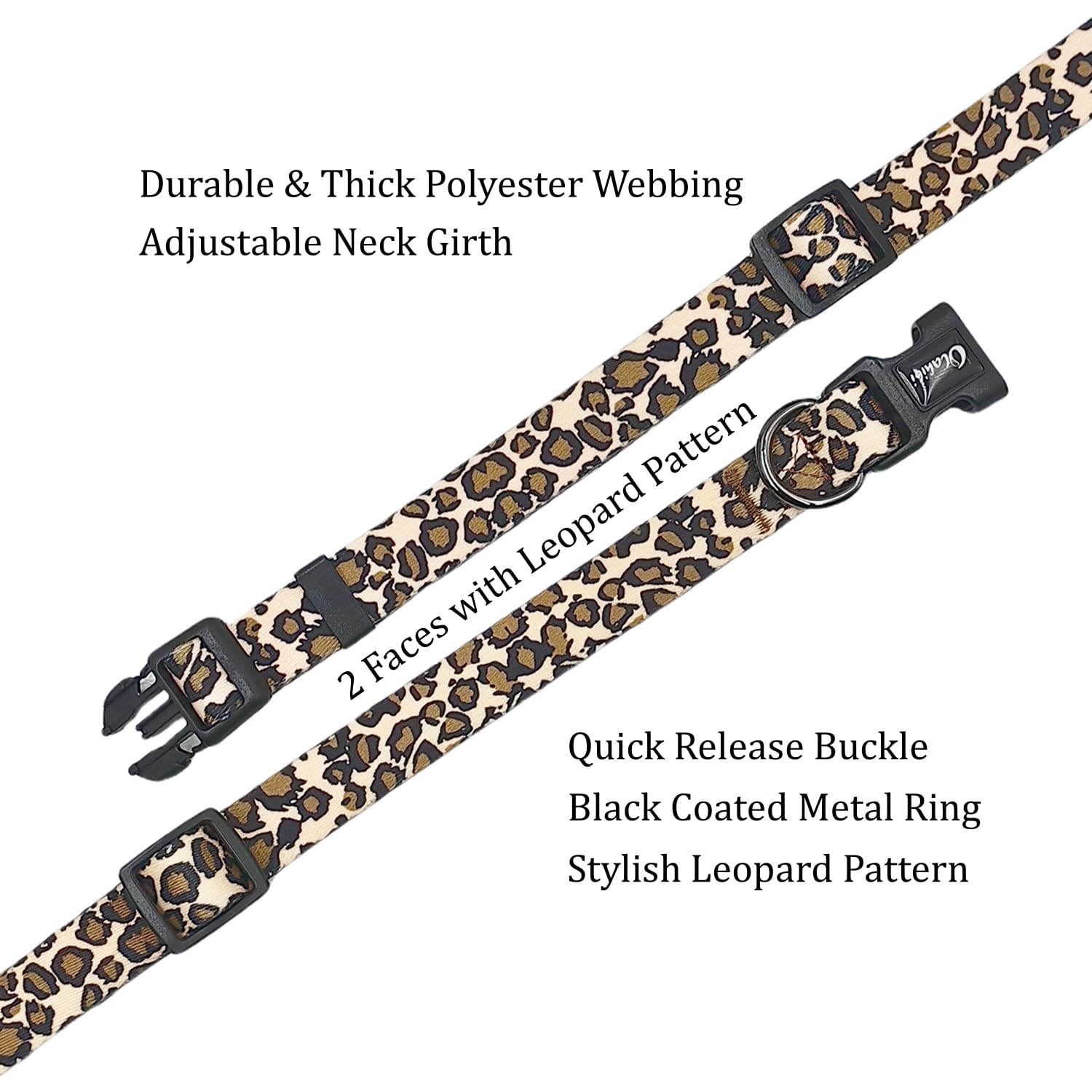 Olahibi Basic Dog Collar, Leopard Pattern, Soft And Durable Polyester Material, Adjustable Length, For Large Dogs.(Large, Brown