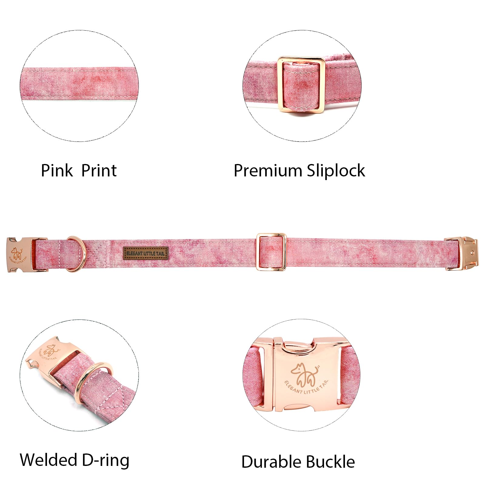 Elegant Little Tail Dog Collar - Pink Print Cotton Pet Collar With Metal Buckle For Large Dogs