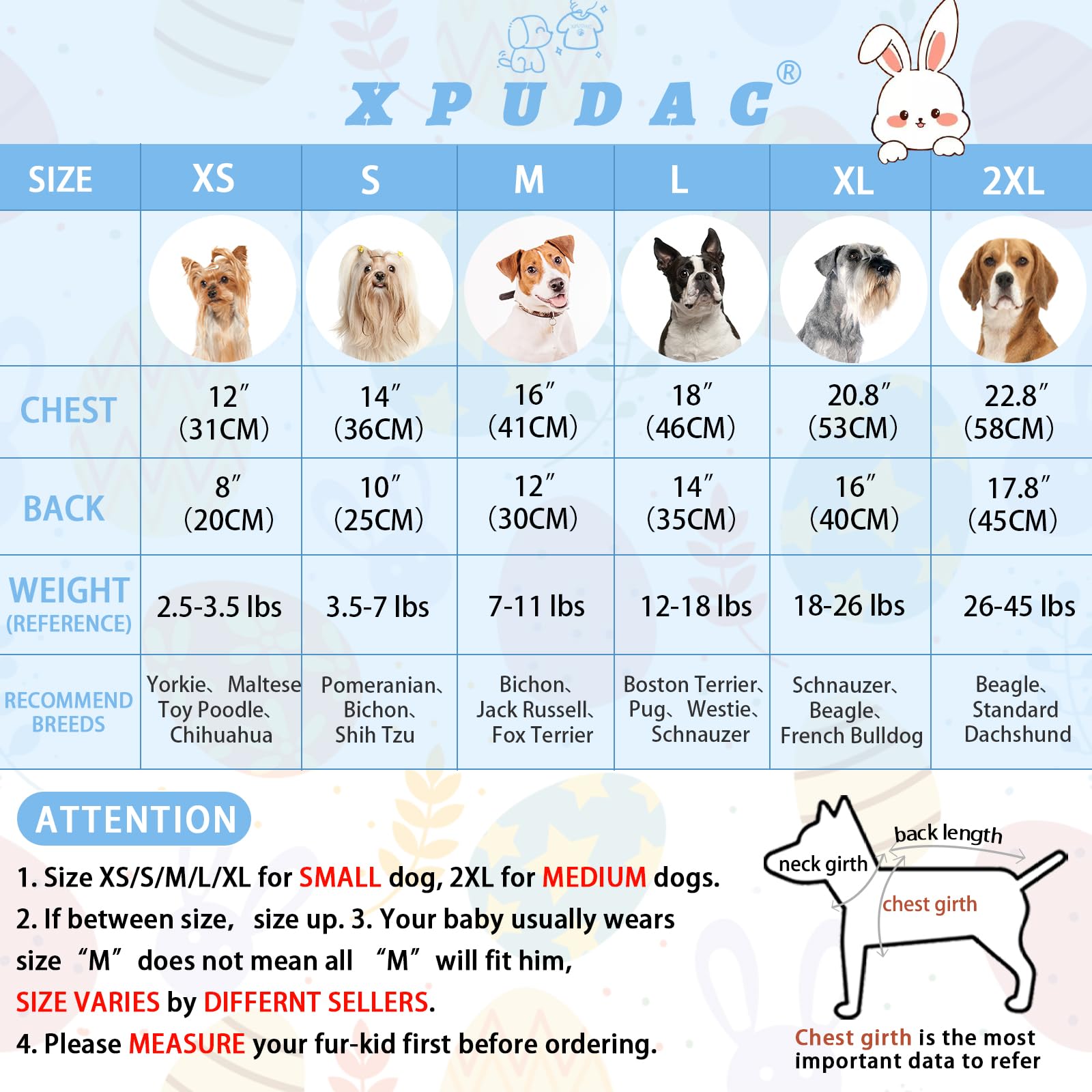 Xpudac Easter Eggs Dog Pajamas Soft Lightweight Bunny Dog Clothes For Small Medium Dogs Pet Jumpsuit Outfit Cat Apparel-M