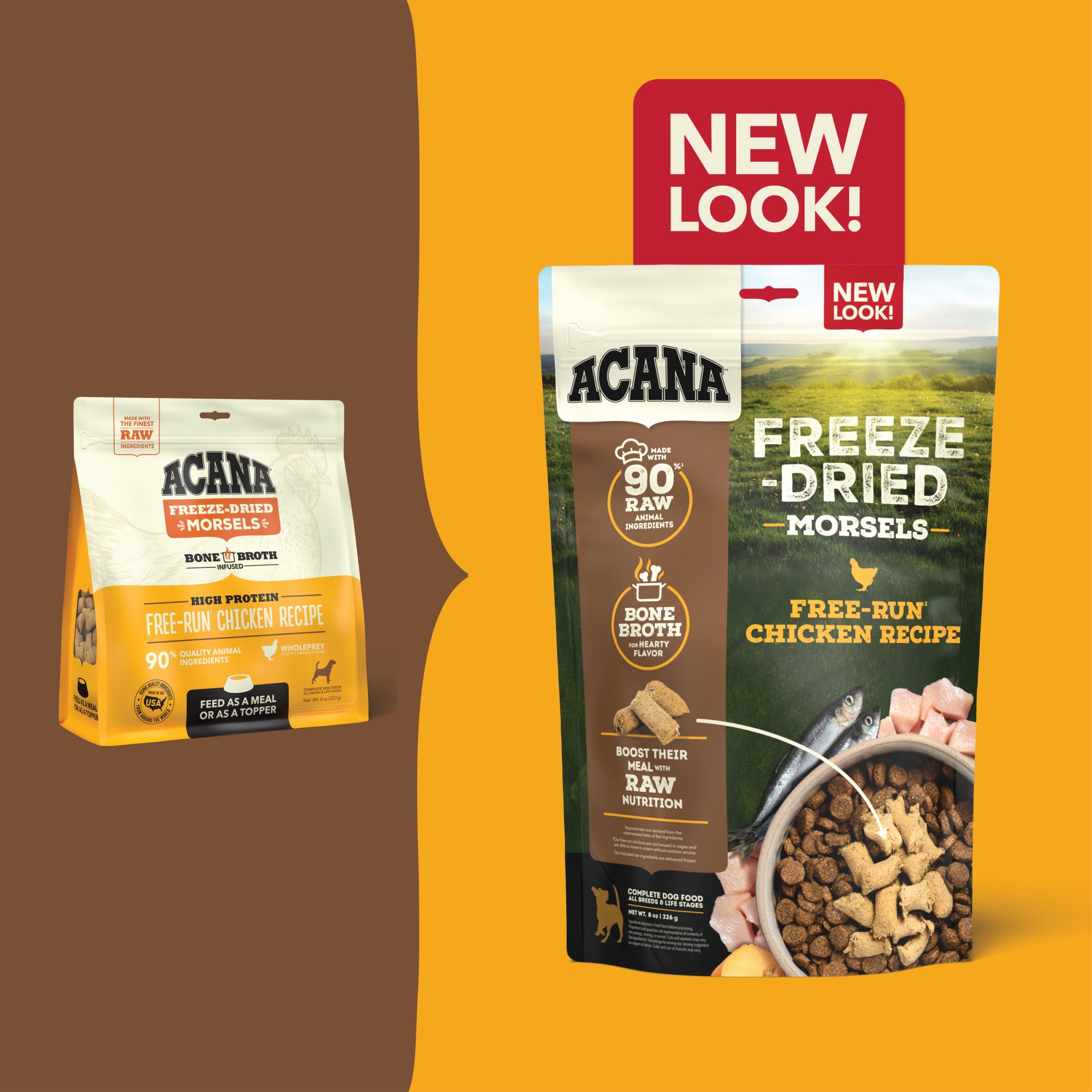 ACANA Grain-Free High Protein Freeze Dried Dog Food & Topper Free-Run Chicken Recipe Morsels 8oz Bag