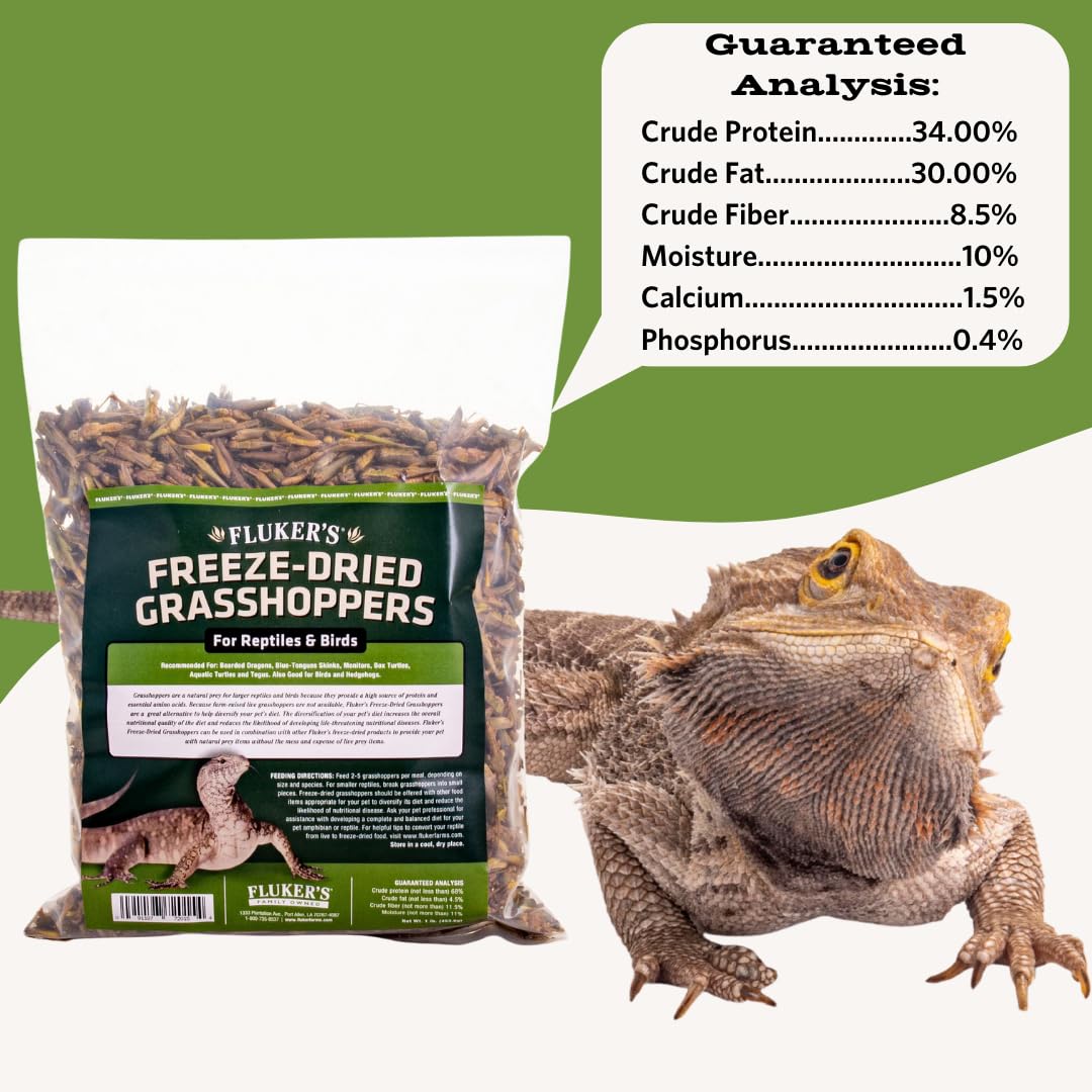 Fluker's Freeze Dried Grasshoppers for Reptiles, Packed with Protein and Essential Nutrients, 1 lb. Value Pack