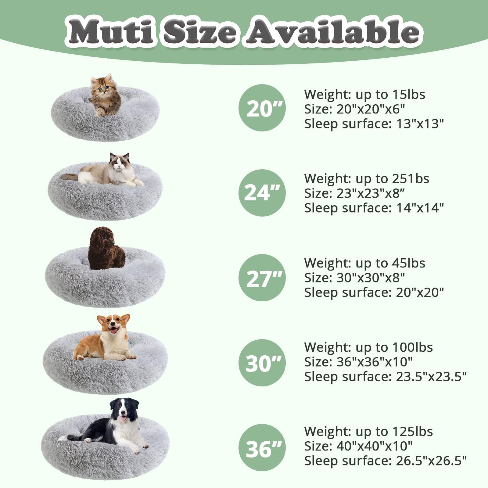 Jollyvogue Dog Bed, Calming Anti-Anxiety Large Dog Bed, Fluffy Donut Cushion For Medium And Large Pets (27'/30'/36')