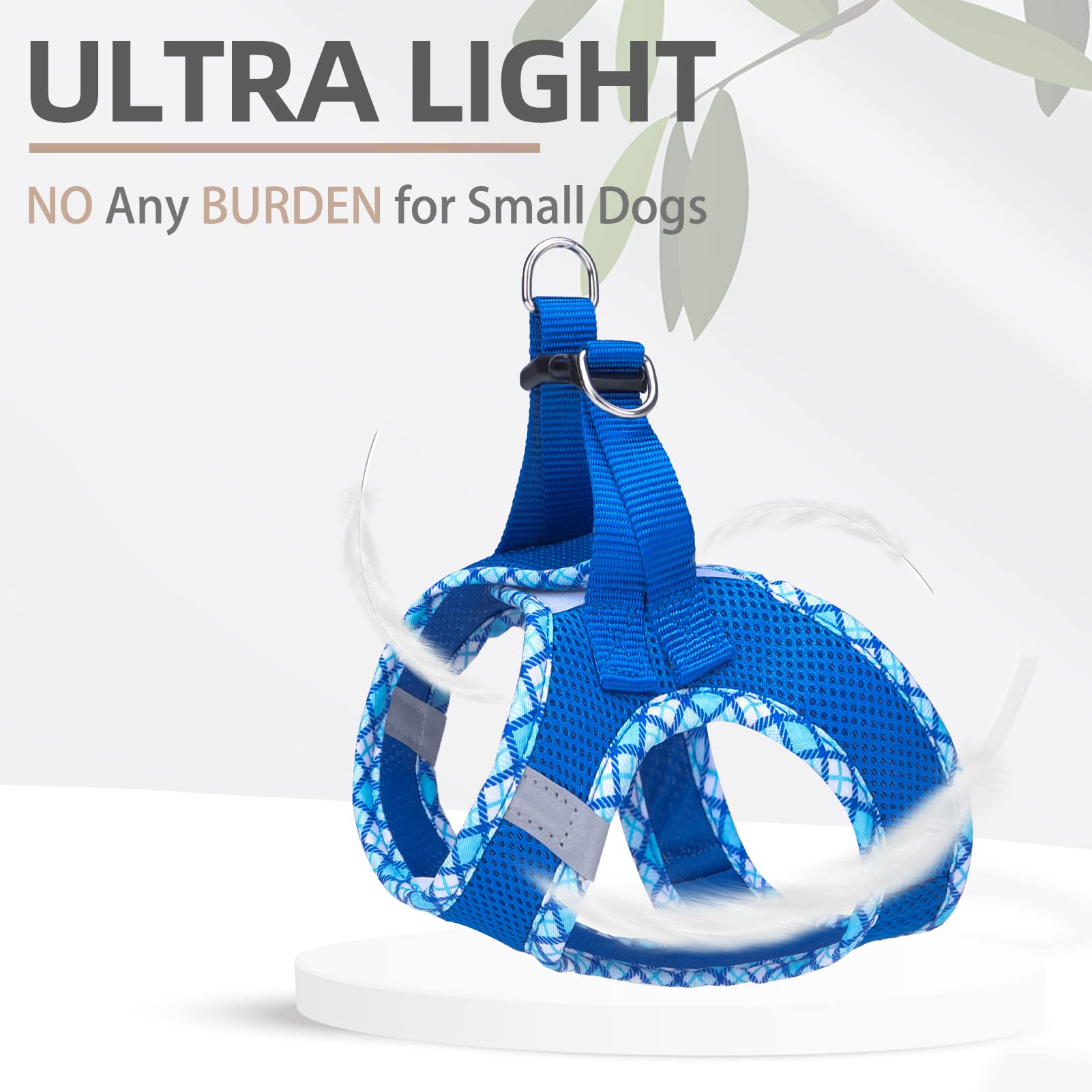 Pupteck Dog Harness And Leash Set For Small Medium Dogs No Pull Step-In Soft Mesh Puppy Cat Vest Harnesses Reflective At Night, Blue S