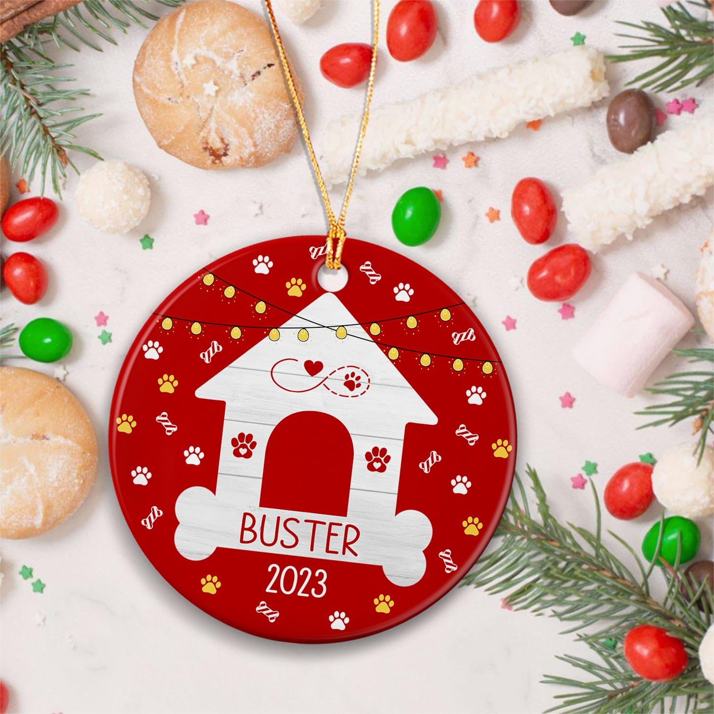 Personalized Dog Memorial Ceramic Ornament, Dog Paw Print Ornament, Pet Memorial Ornament, Custom Puppy'S First Christmas Ornament With With Name & Year, Dog'S 1St Xmas Ornaments, Dog Lover Ornaments