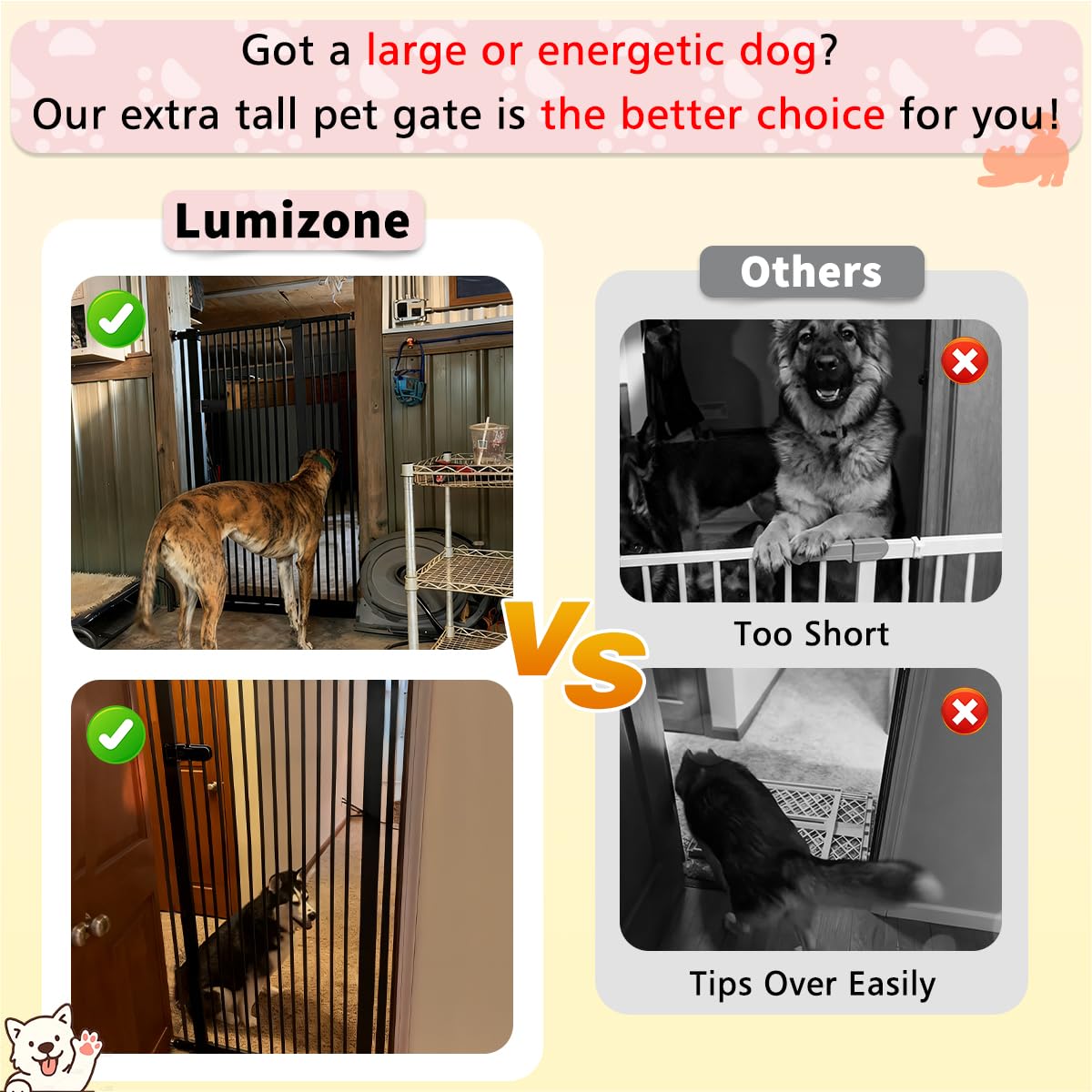 Lumizone Extra Tall Cat Gate 55.12 High Pressure Mounted Extra Wide 2025 New (17 Sizes) 1.37 Gap No Drilling Auto-Close One-Hand