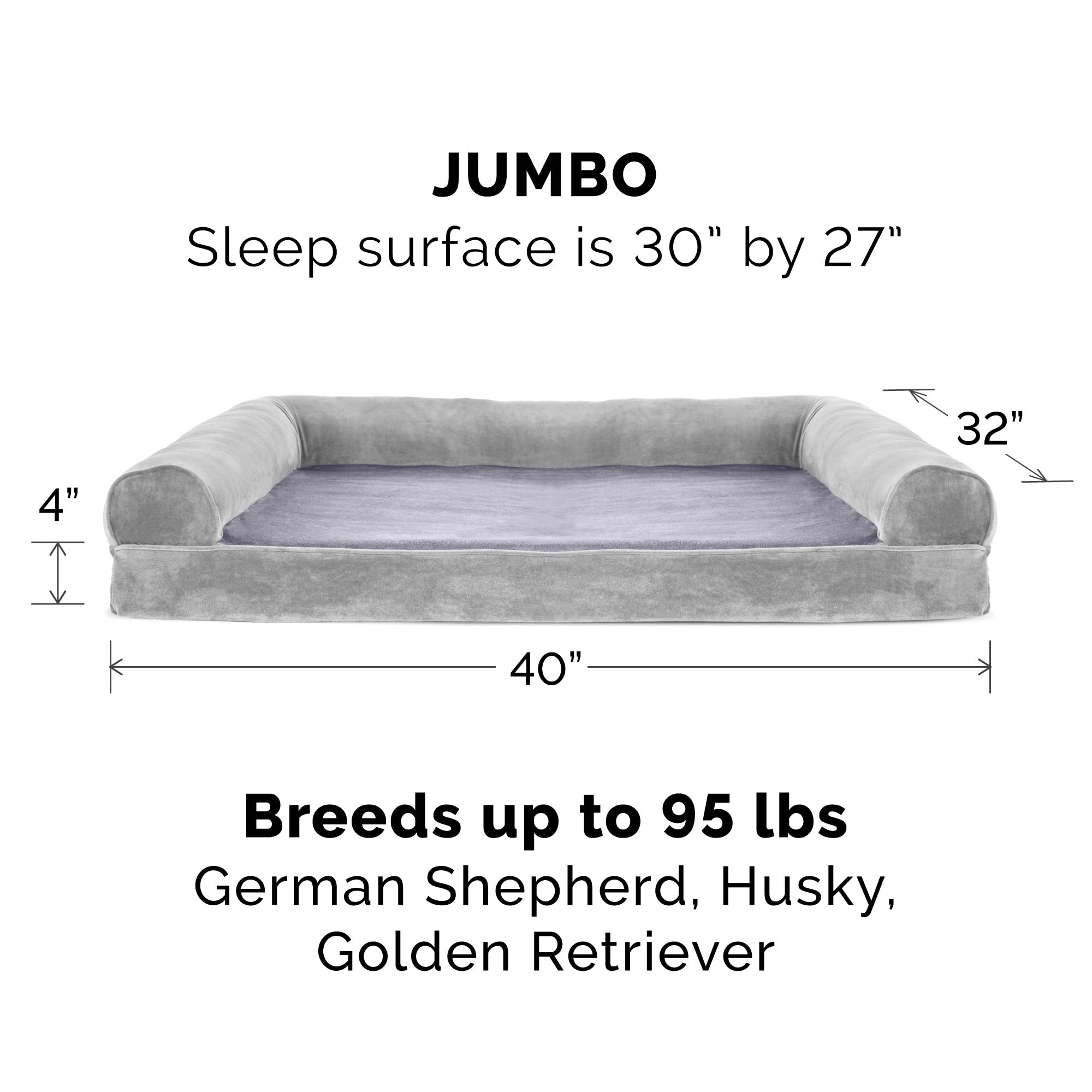 Furhaven Replacement Dog Bed Cover Faux Fur & Velvet Sofa-Style, Machine Washable - Smoke Gray, Jumbo (X-Large)