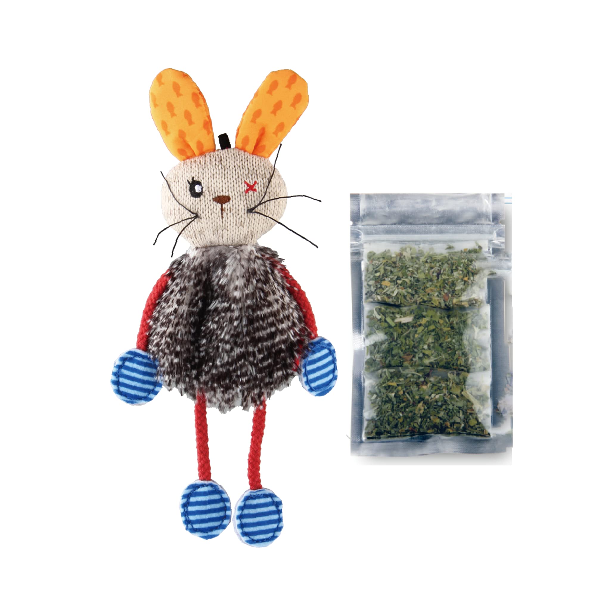 Gigwi Refillable Silvervine Rabbit Cat Toy, Includes 3 Silvervine Ziplock Bags For Maximum Freshness, Filled With Organic Catnip