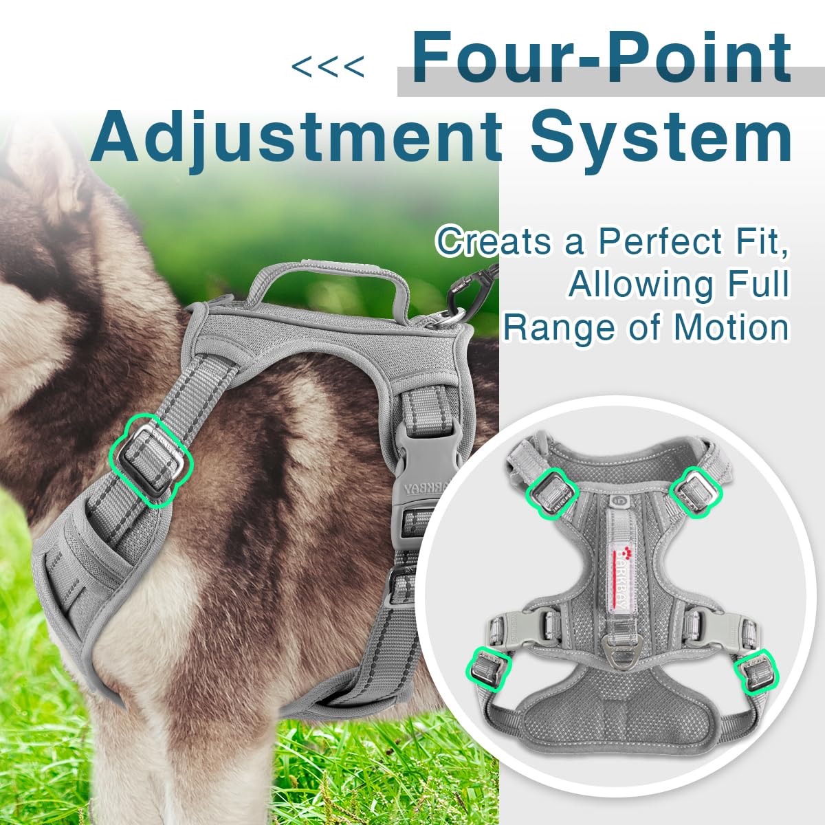 Barkbay Dog Harness No Pull With Id Tag Pocket - Heavy Duty, Reflective, Easy Control For Large Dogs (Grey,L)