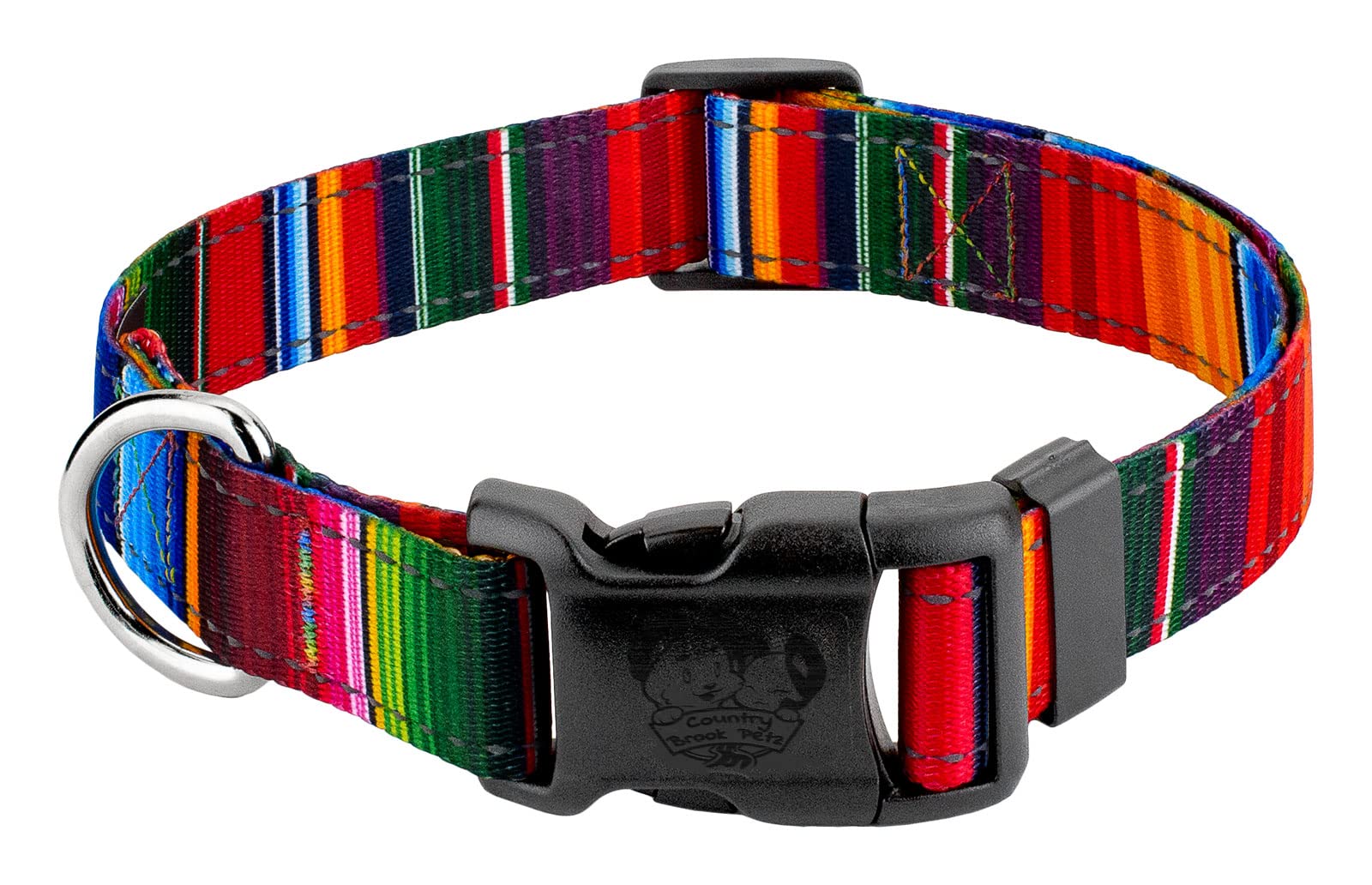 Country Brook Petz - Deluxe Serape Reflective Dog Collar Featuring Night Safe Designs (1 Inch, Extra Large)