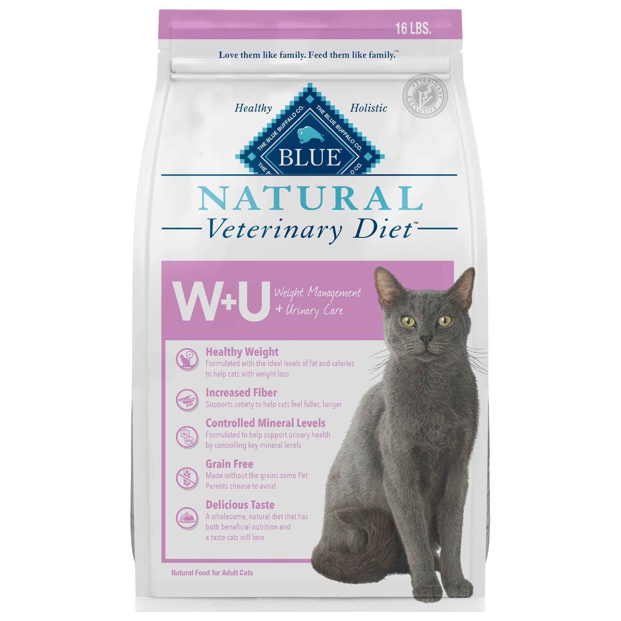 Blue Buffalo Natural Veterinary Diet W+U Weight Management + Urinary Care Dry Cat Food, Veterinarian Prescription Required, Chic