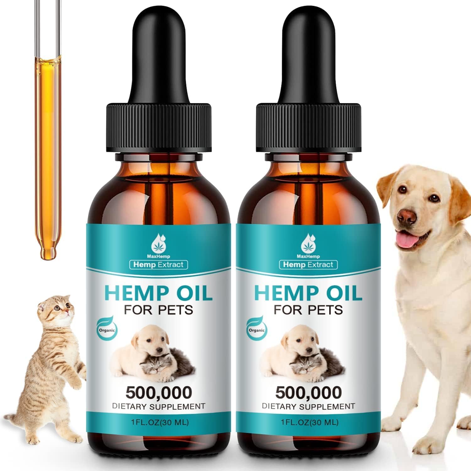 MaxHemp 2 Packs Pet Hemp Oil for Dogs and Cats- Anxiety, Stress Pain Holistic Inflammation Relief - for Joint Hip ?rthritis, Cal