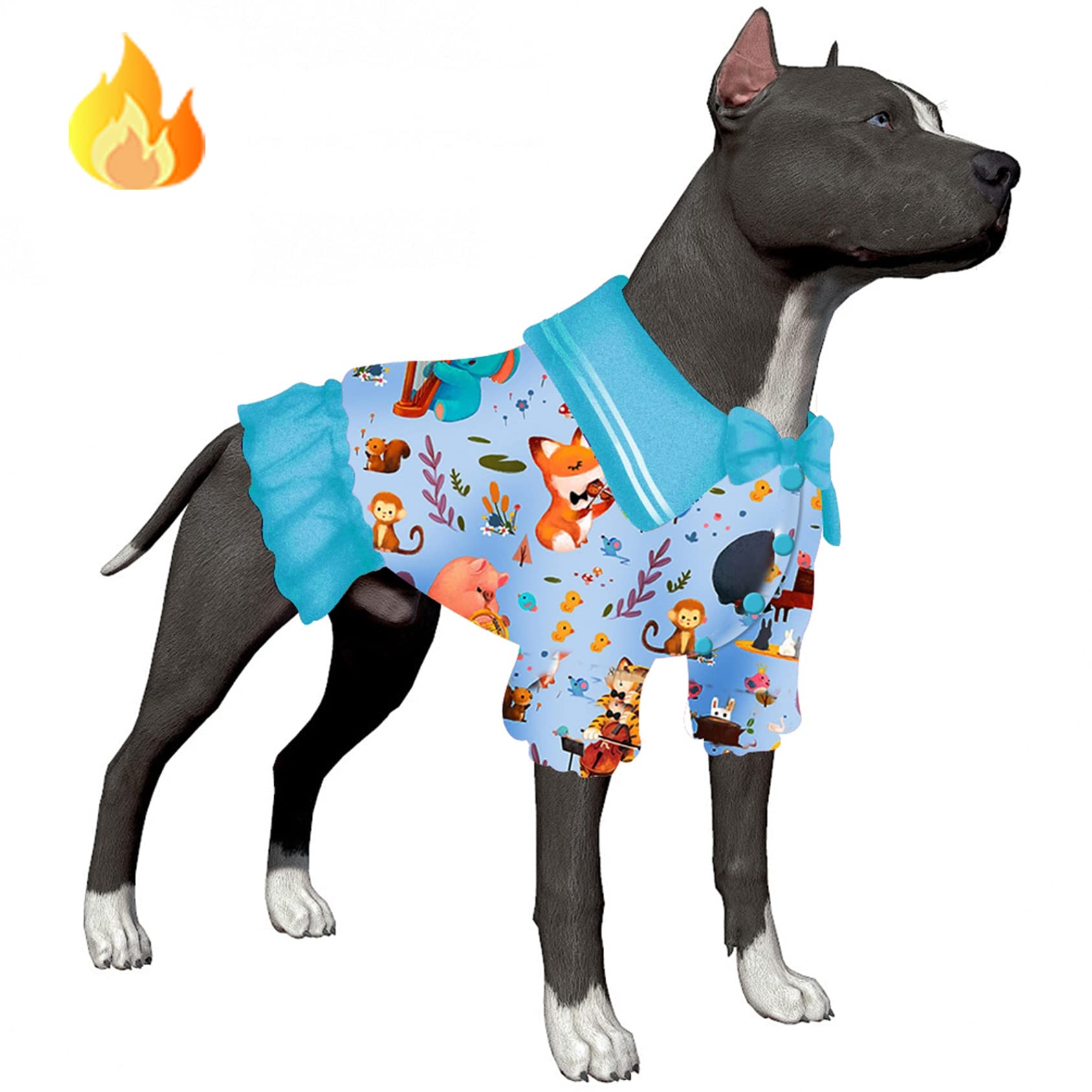 Lovinpet Large Dog Jacket, Warm Flannel Fabric, Woodland Musicians Forest Jam Breeze Prints, Dog Sweater, Winter Coat For Cold W