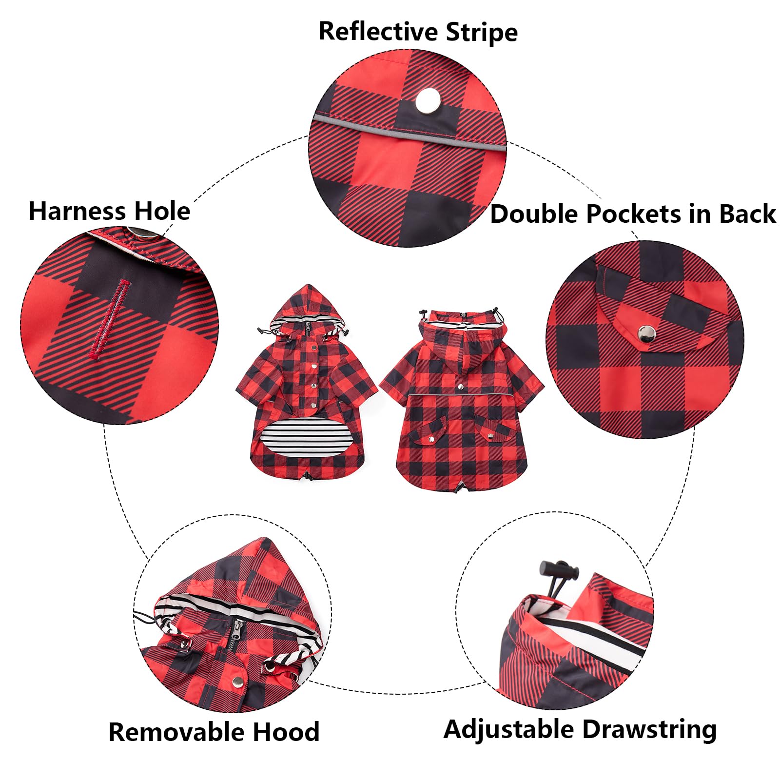 Dog Rain Coat Waterproof Raincoat Puppy Jacket With Legs Buttons Zipper Hood Drawstring Fit For Yorkie Terrier Schnauzer Poodle